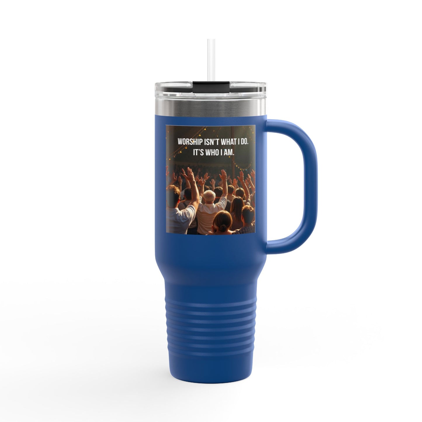 40oz Insulated Travel Mug — "Worship Isn't What I Do, It's Who I Am" Concert Crowd Design