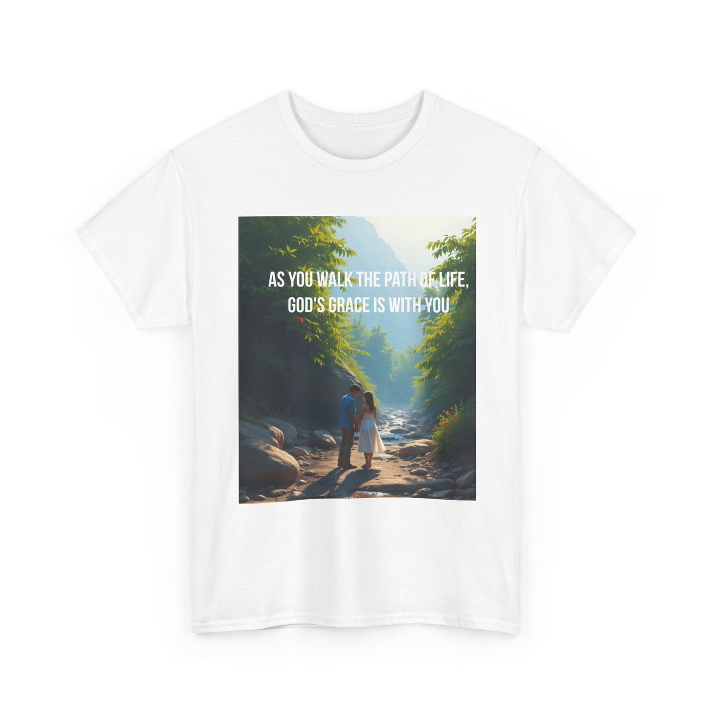 Faith-Inspired Nature T-Shirt — "As You Walk the Path of Life, God’s Grace Is With You"