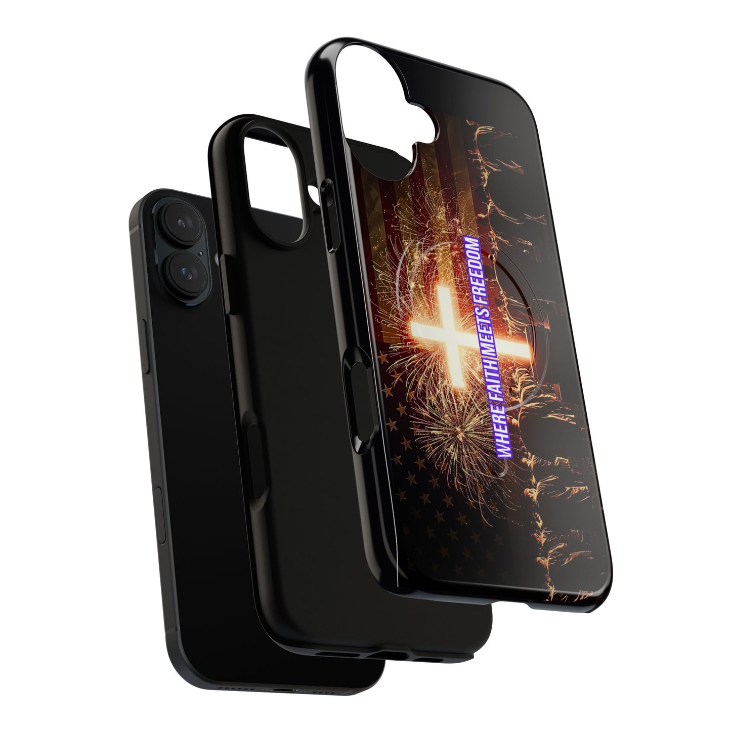 Christian Cross Phone Case - "Where Faith Meets Freedom" Tough Magnetic Case