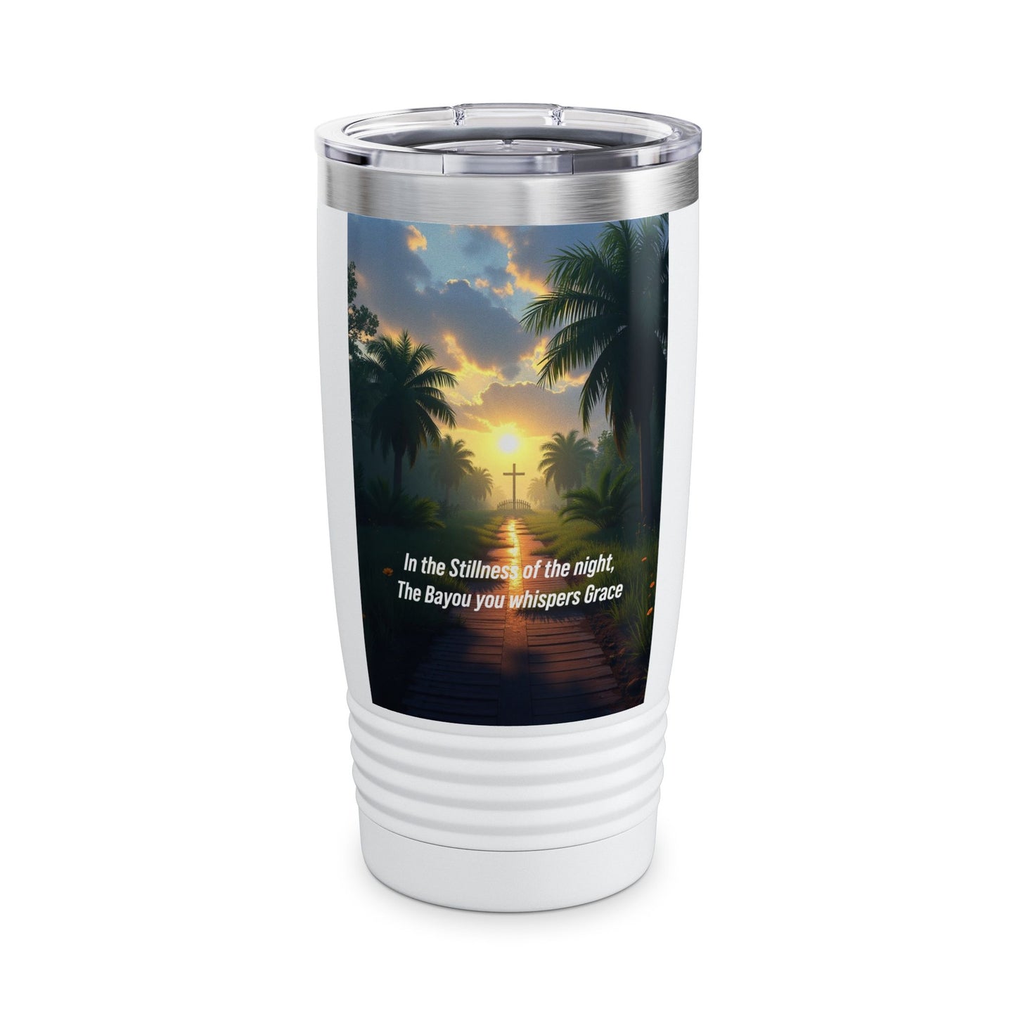 Christian Sunset Tumbler — 'In the Stillness of the Night the Bayou Whispers Grace' 20oz