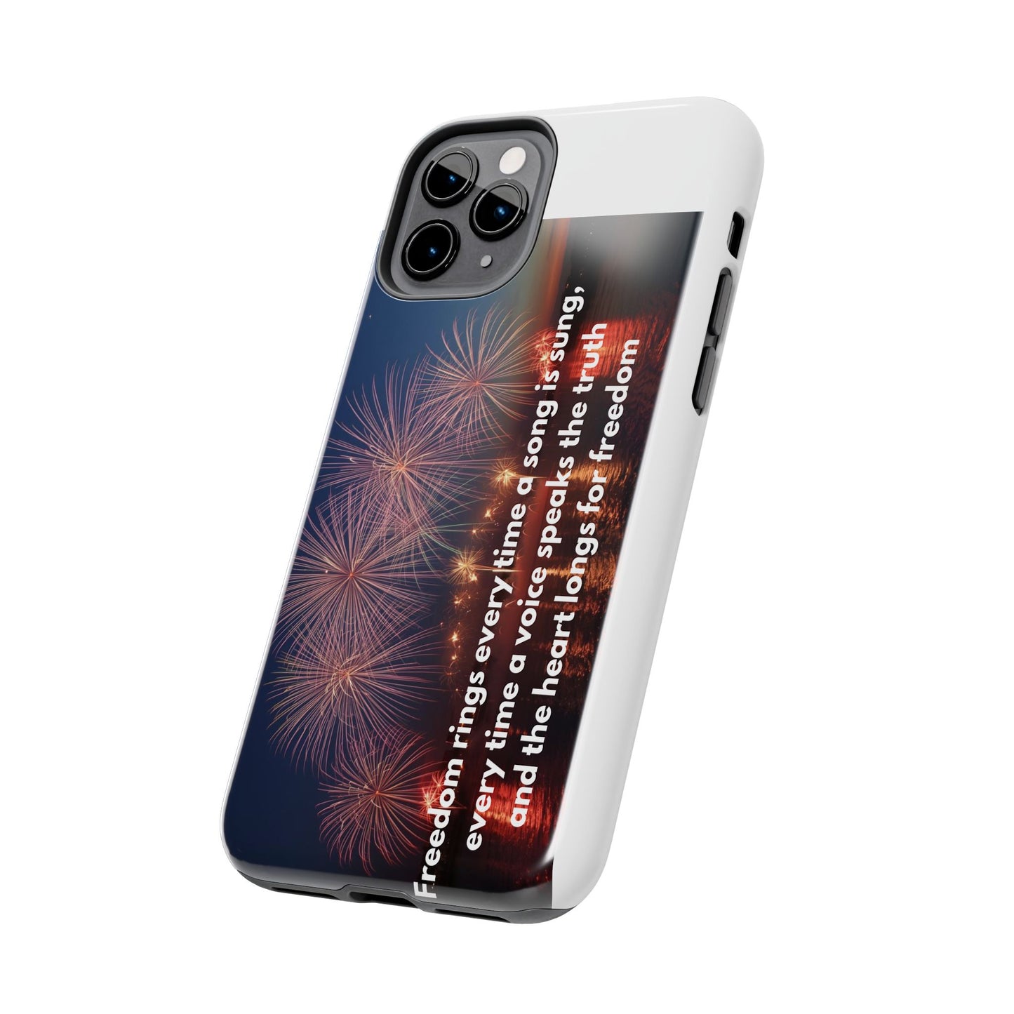 Patriotic Fireworks Tough Phone Case — "Freedom" Quote Protective Cover