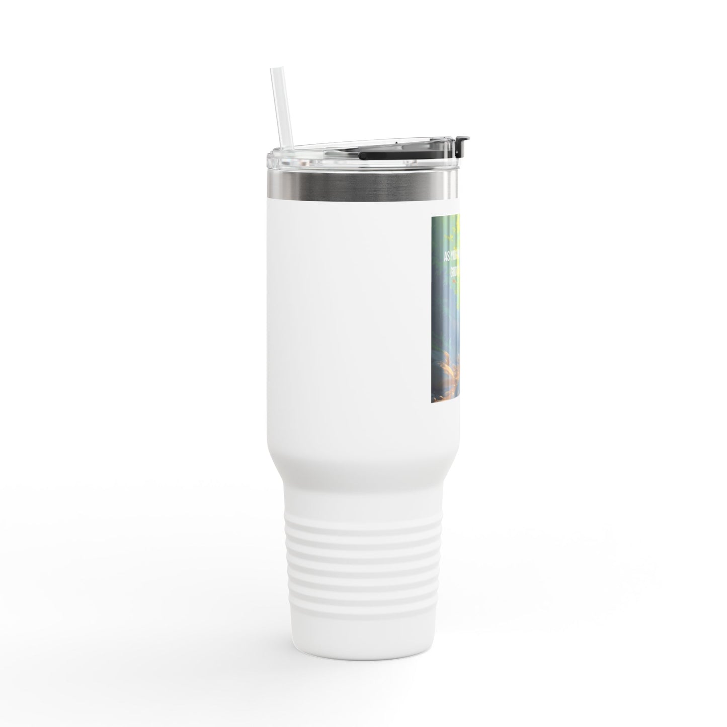 40oz Insulated Travel Mug — Scenic Hiker Design with Inspirational Quote