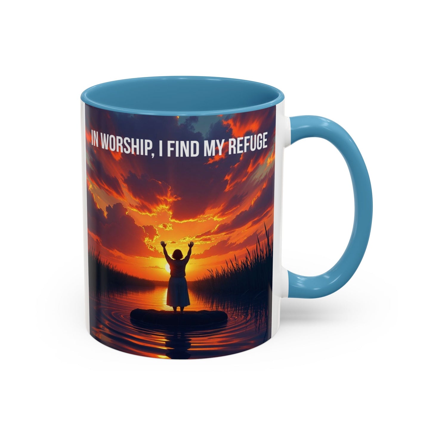 Inspirational Worship Coffee Mug - "In Worship, I Find My Refuge"