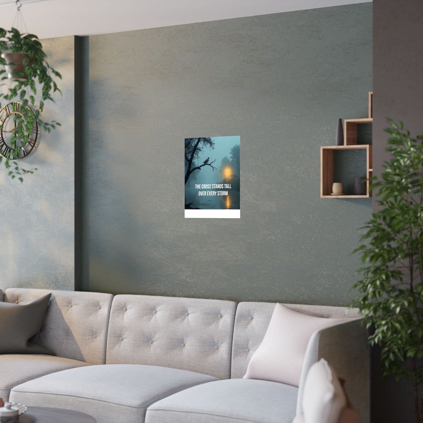 Satin Poster — "The Cross Stands Tall Over Every Storm" Inspirational Christian Wall Art