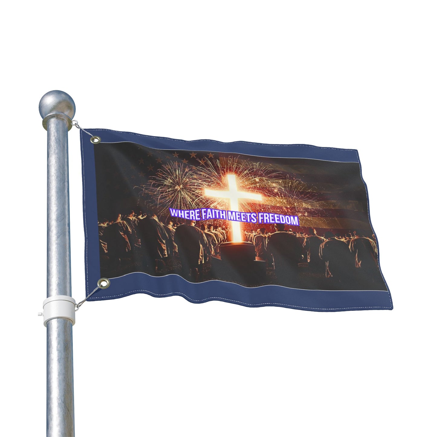 Christian Patriotic Flag – “Where Faith Meets Freedom” Double-Sided Outdoor Banner