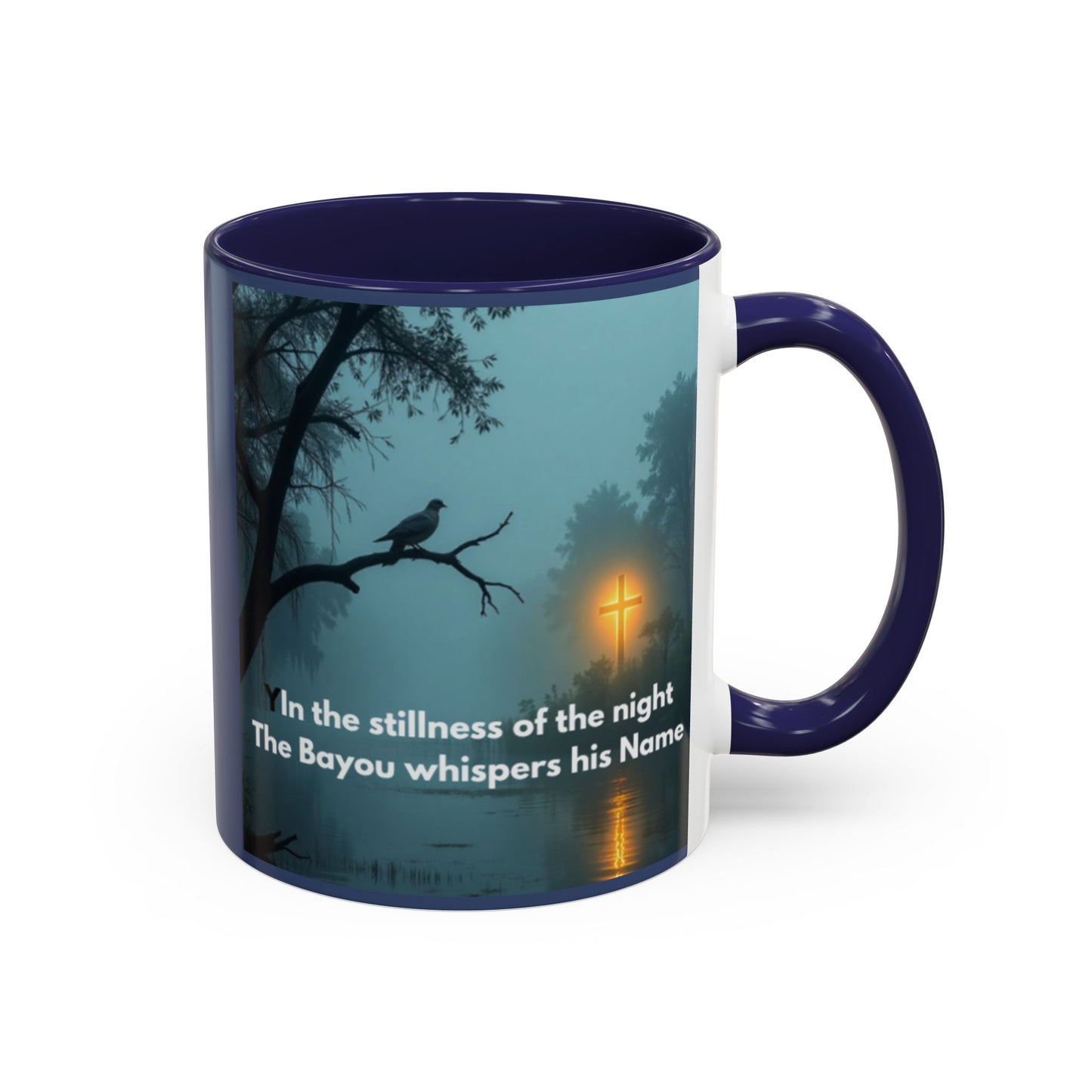 Coffee Mug — Bayou Night Scene with Cross & Quote (In the stillness of the night...)