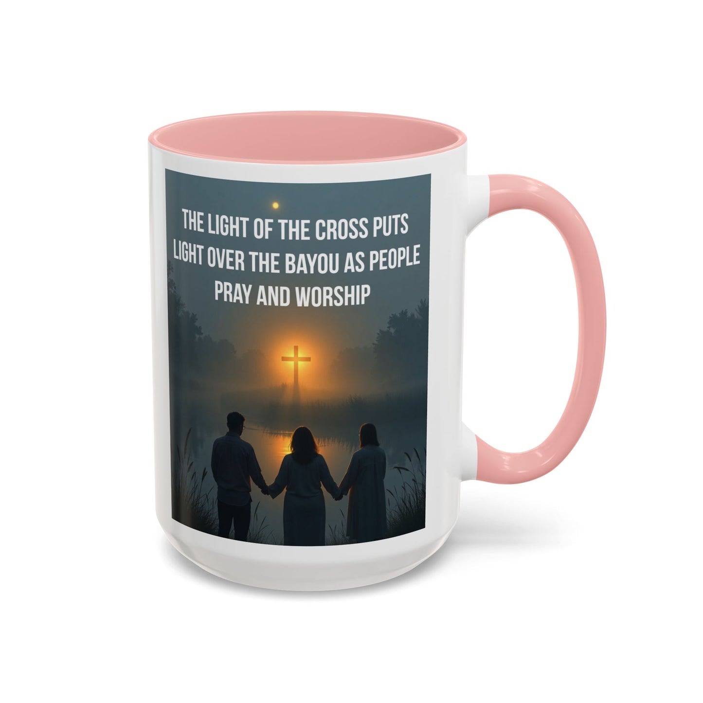 Christian Accent Coffee Mug — “The Light of the Cross” Inspirational Bible Verse Design