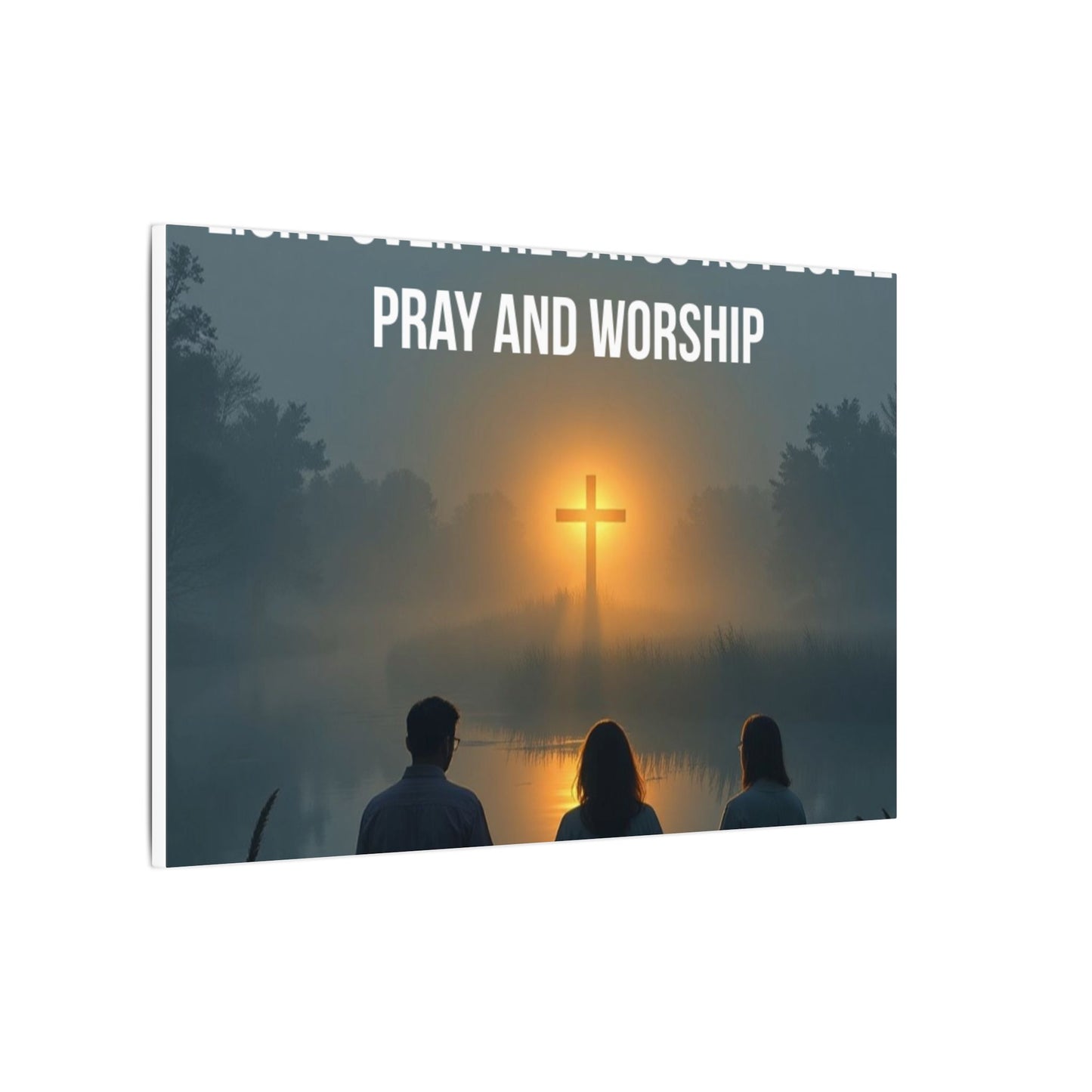 Faith Wall Art Canvas — “The Light of the Cross Puts Light Over the Bayou as People Pray and Worship”