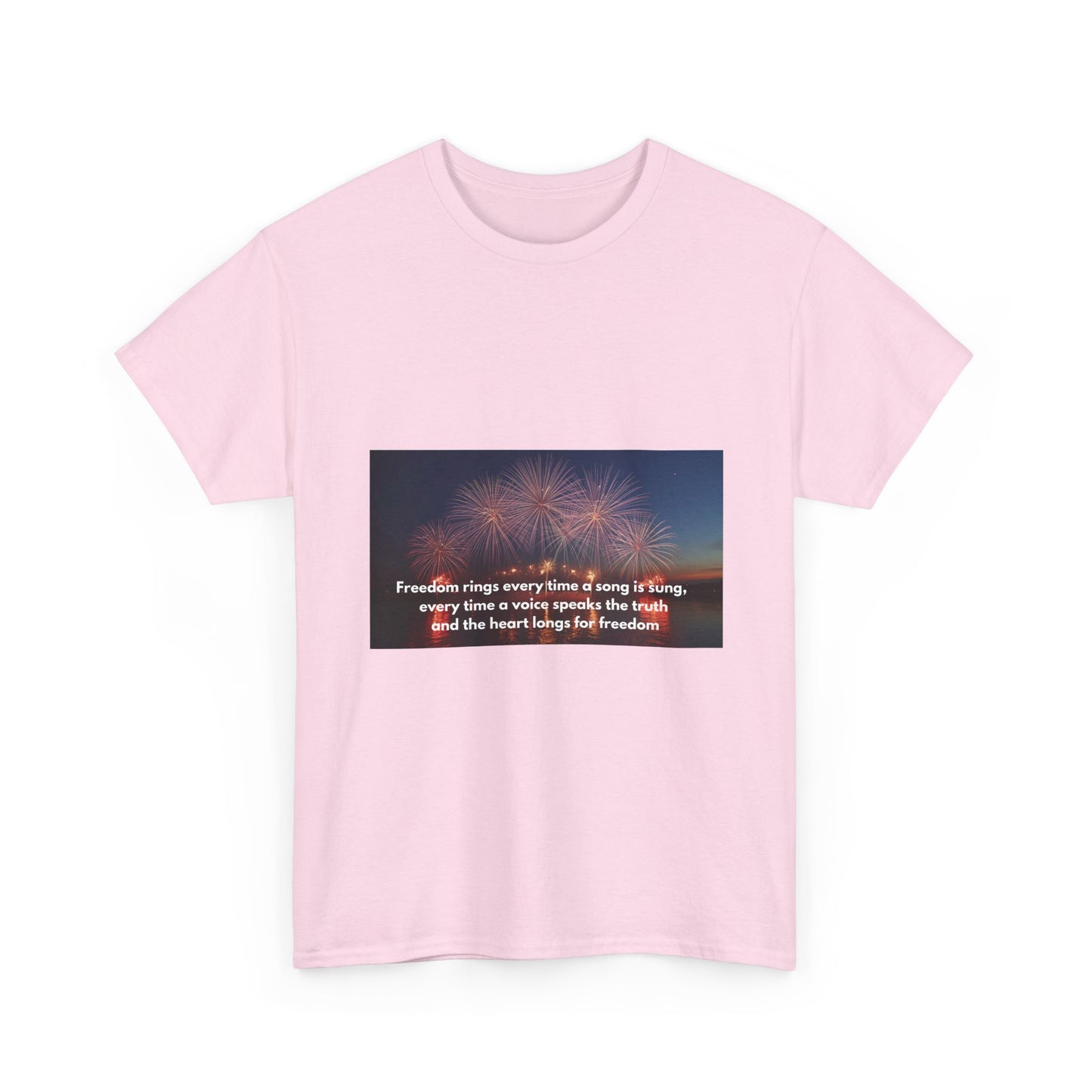 T-Shirt — Patriotic Fireworks Tee with 'Freedom Rings' Quote