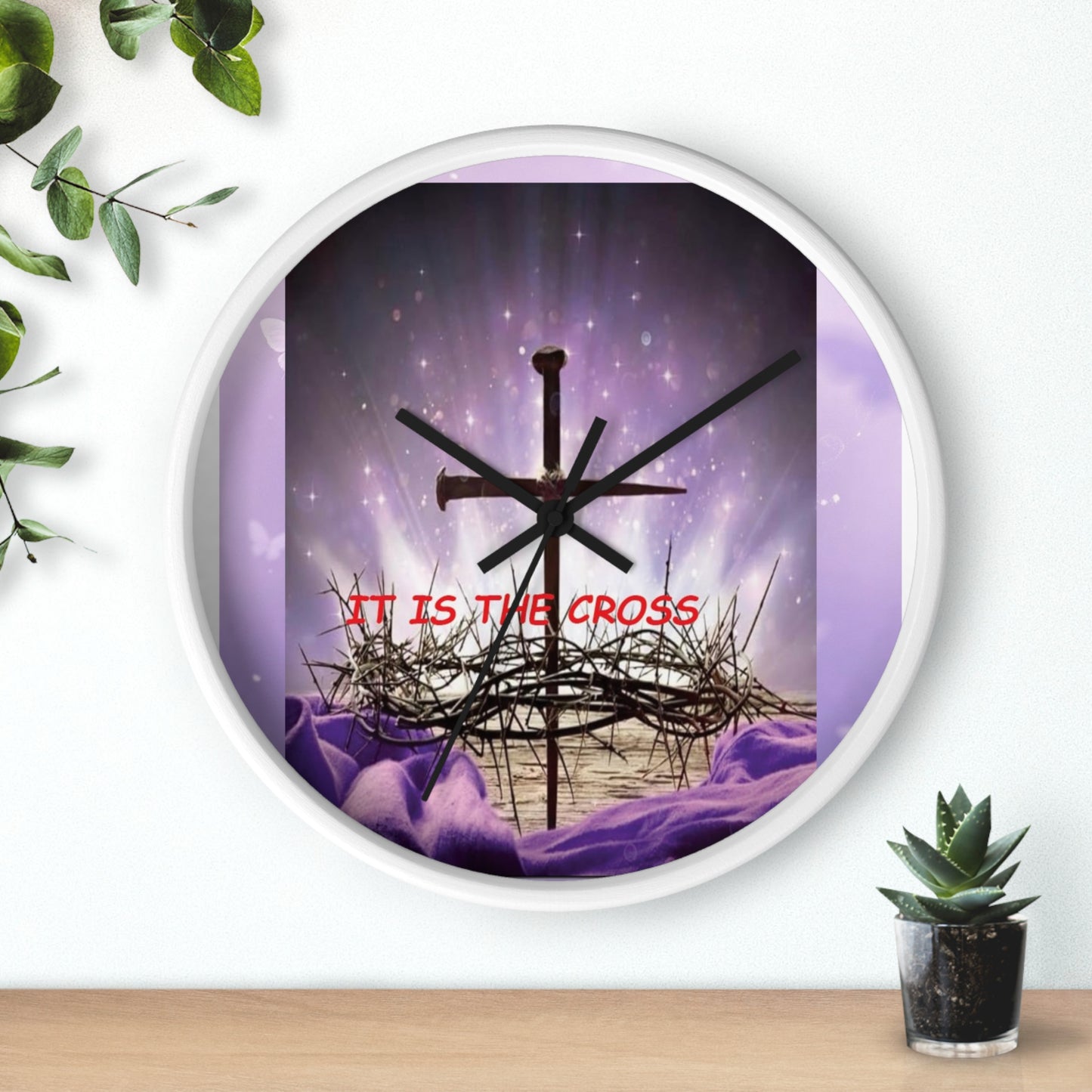 Christian Wall Clock — 'It Is The Cross' Inspirational Cross & Crown of Thorns Design