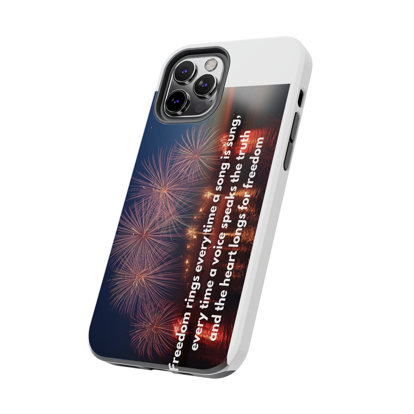 Patriotic Fireworks Tough Phone Case — "Freedom" Quote Protective Cover