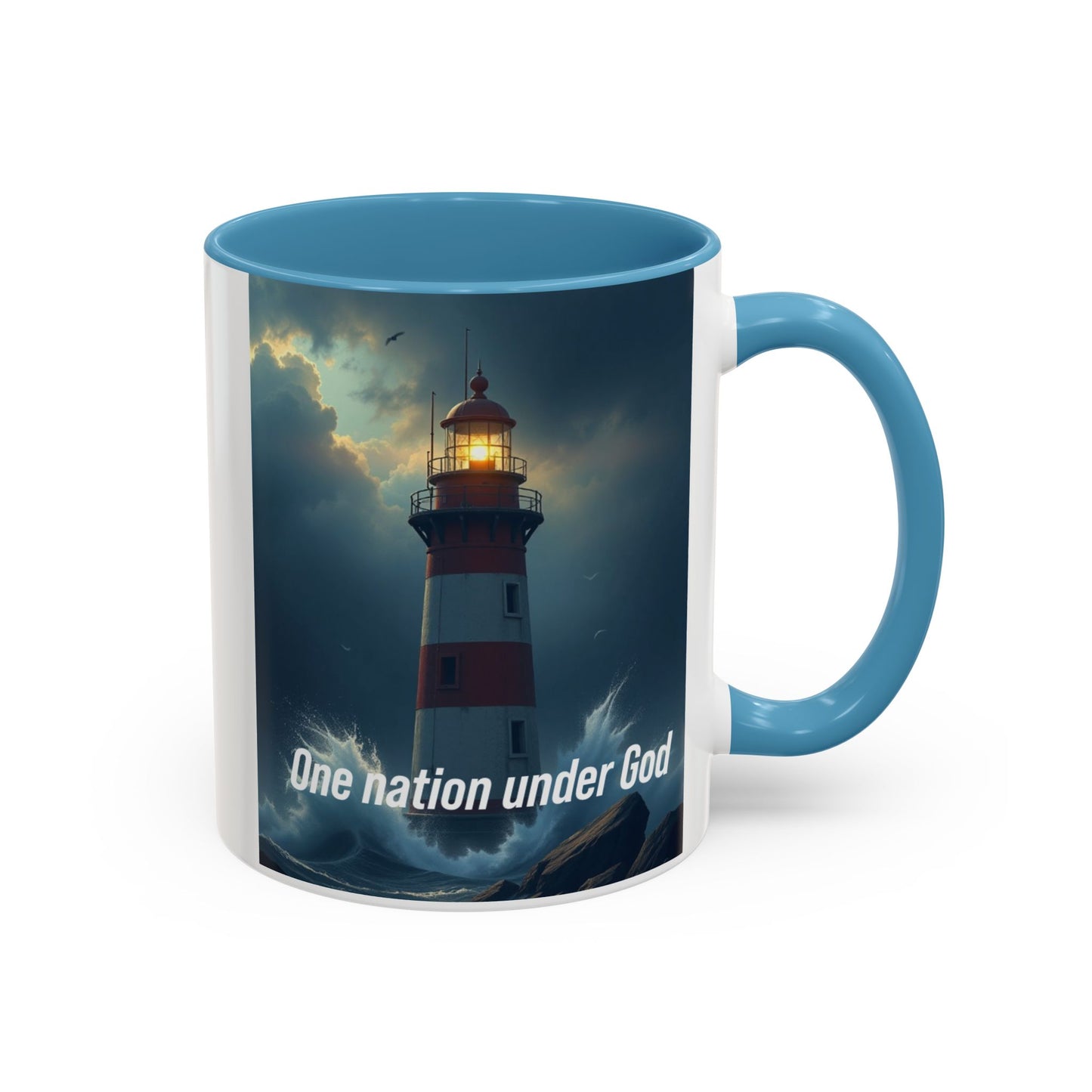 Lighthouse Coffee Mug — "One Nation Under God" Inspirational Accent Mug