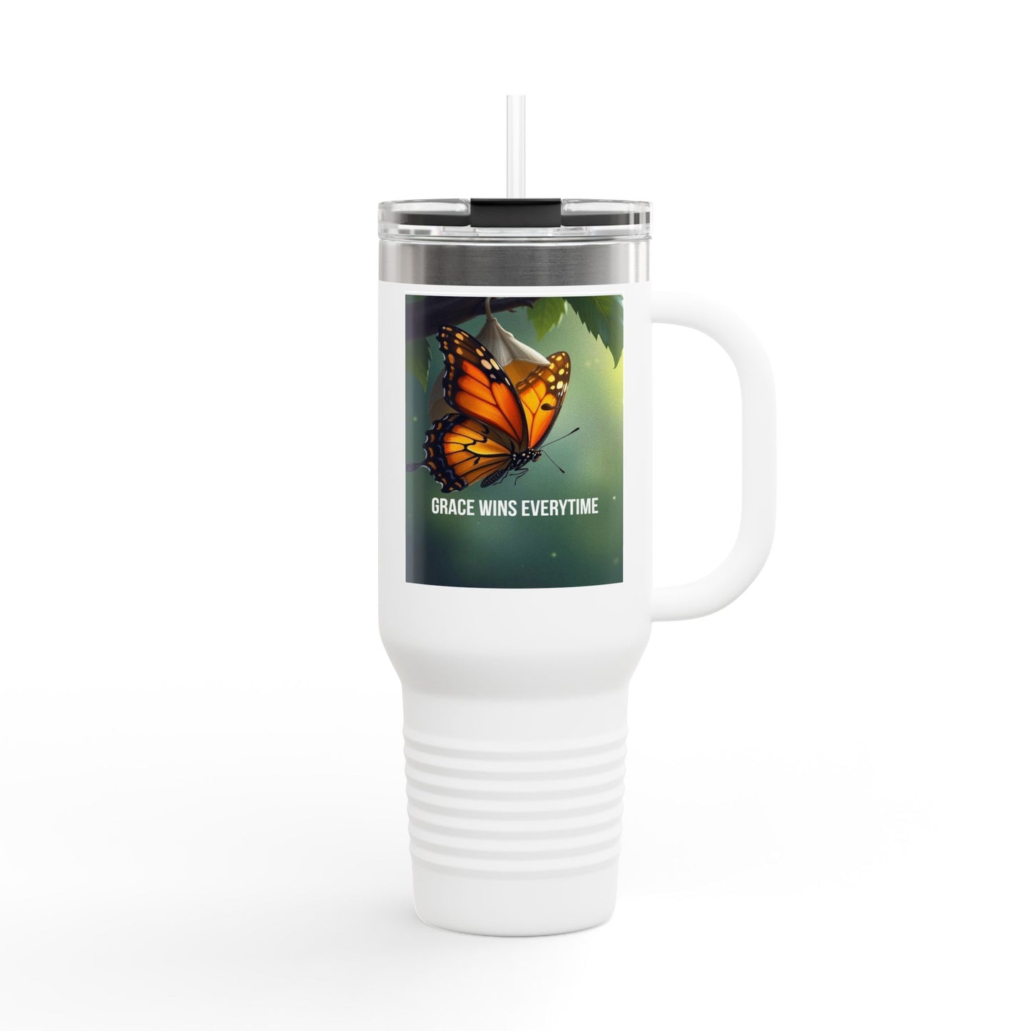 40oz Insulated Travel Mug — 'Grace Wins Everytime' Butterfly Design