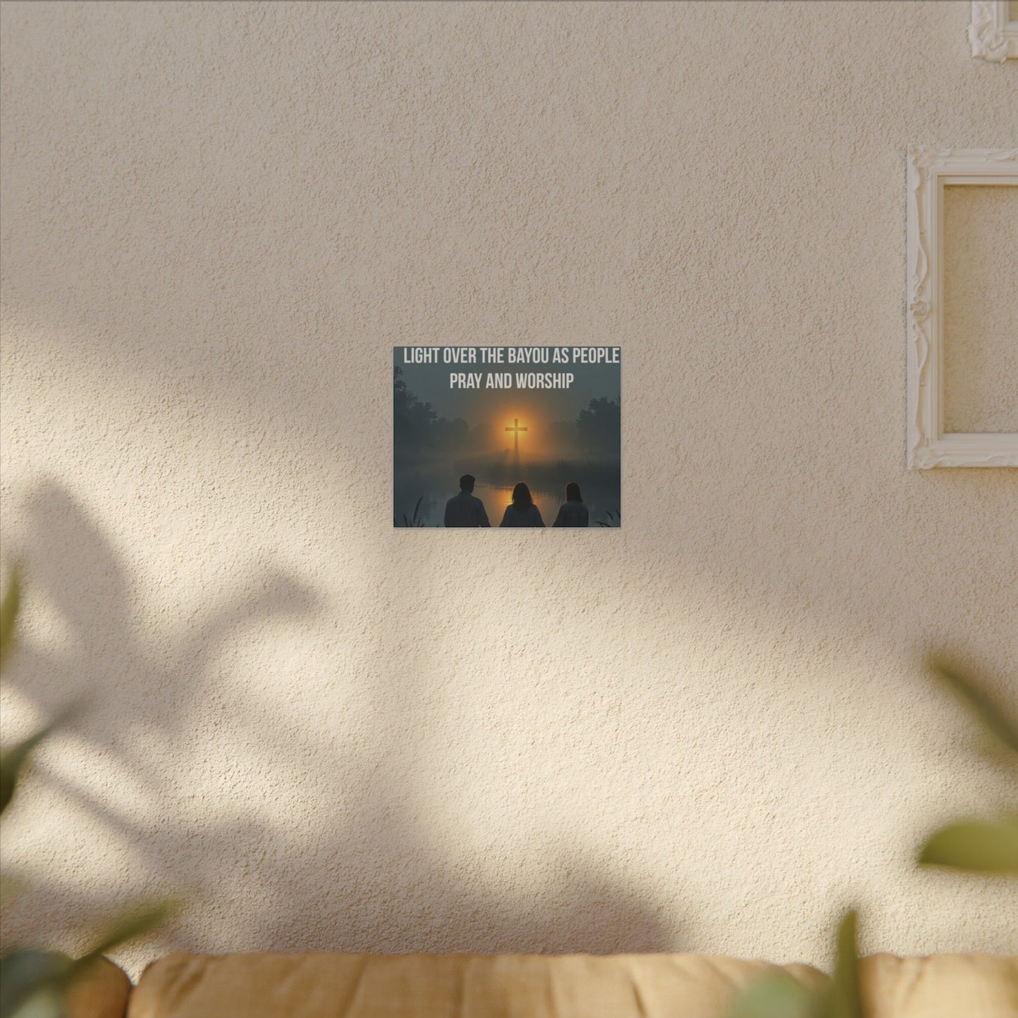 Faith Wall Art Canvas — “The Light of the Cross Puts Light Over the Bayou as People Pray and Worship”