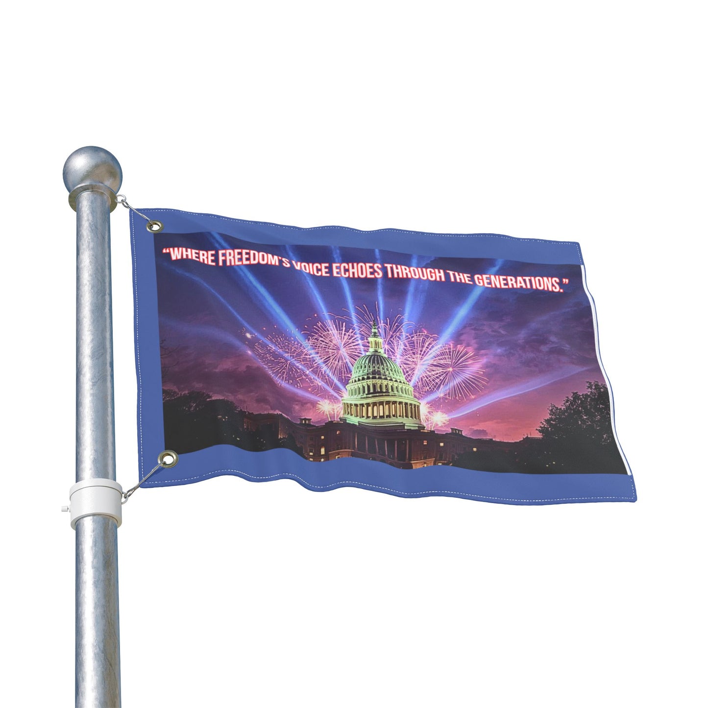Double-Sided Patriotic Flag — "Where Freedom's Voice Echoes Through the Generations" Capitol Fireworks Garden Flag