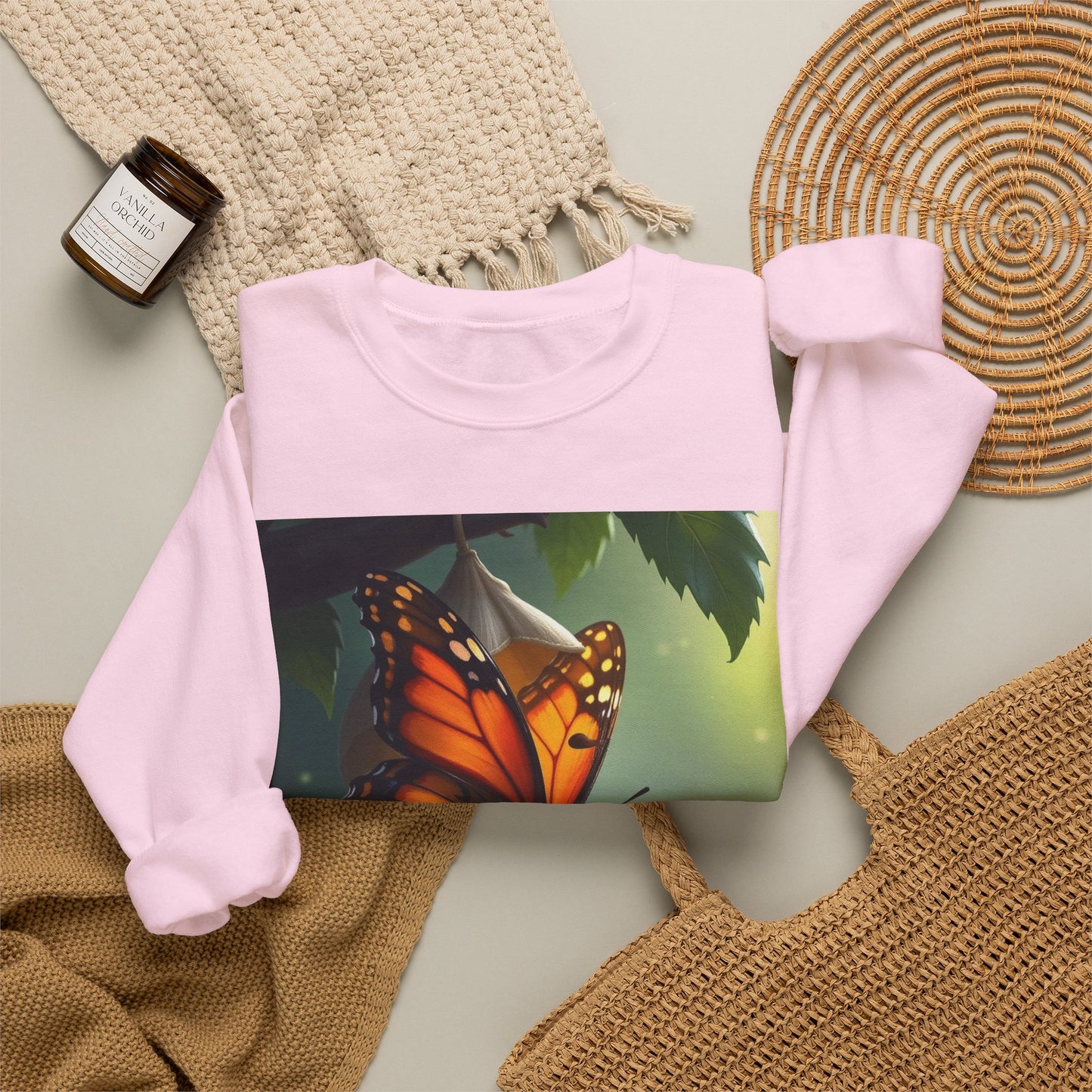Crewneck Sweatshirt — Grace Wins Everytime Monarch Butterfly Inspirational Tee