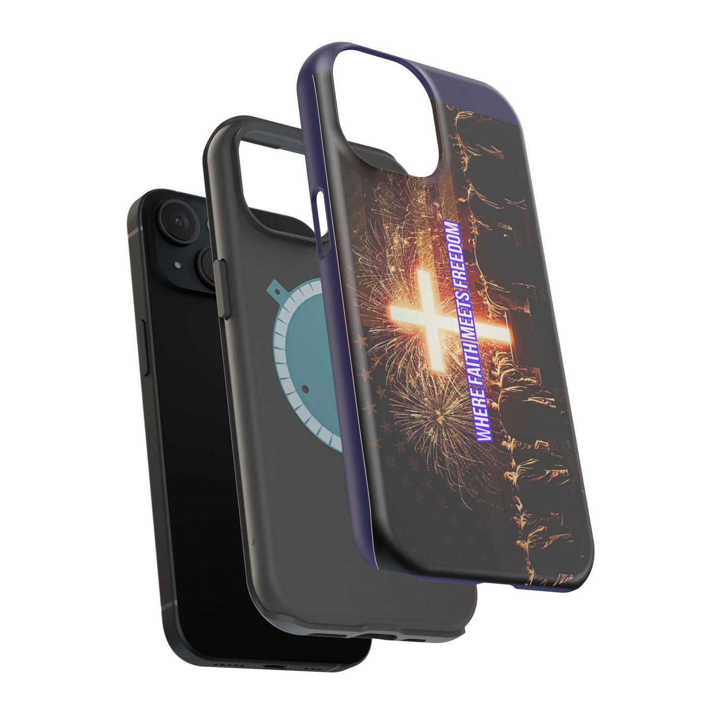 Christian Cross iPhone Case — “Where Faith Meets Freedom” Magnetic Impact-Resistant Phone Case