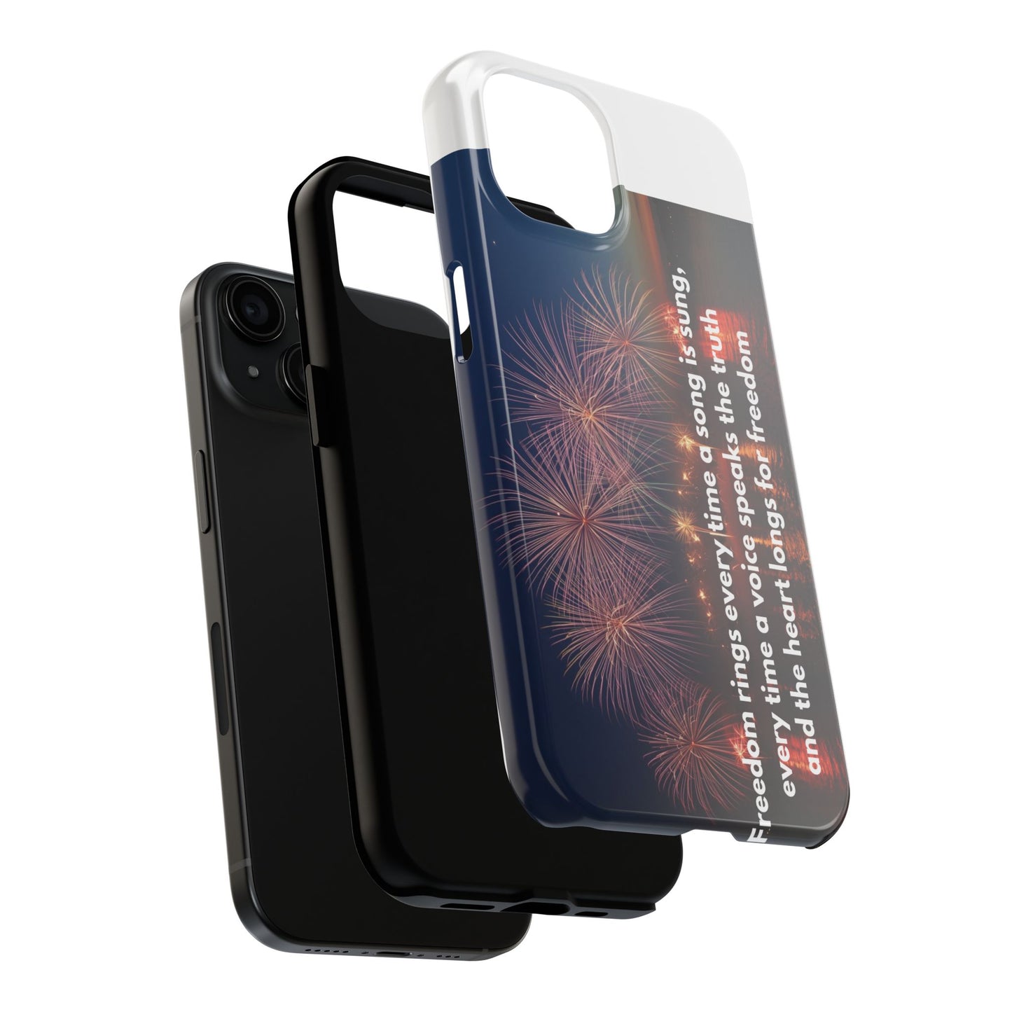 Patriotic Fireworks Tough Phone Case — "Freedom" Quote Protective Cover