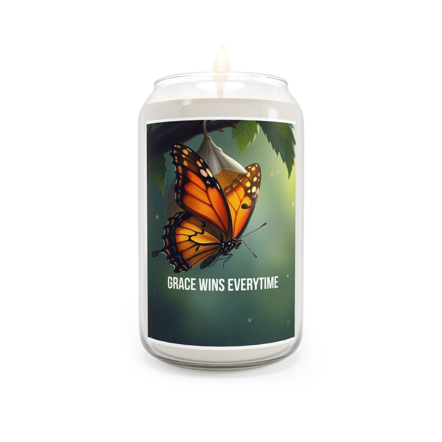 Grace Wins Everytime Soy Candle — 13.75oz Scented Jar (Monarch Butterfly)
