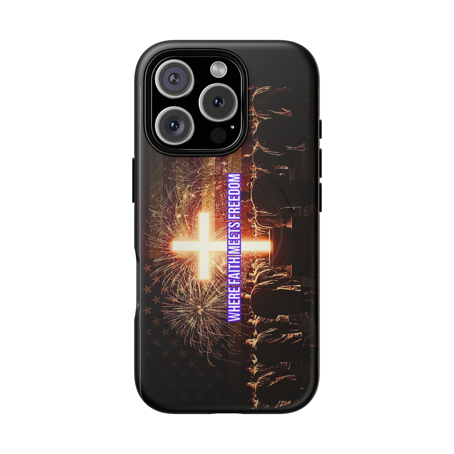 Christian Cross Phone Case - "Where Faith Meets Freedom" Tough Magnetic Case