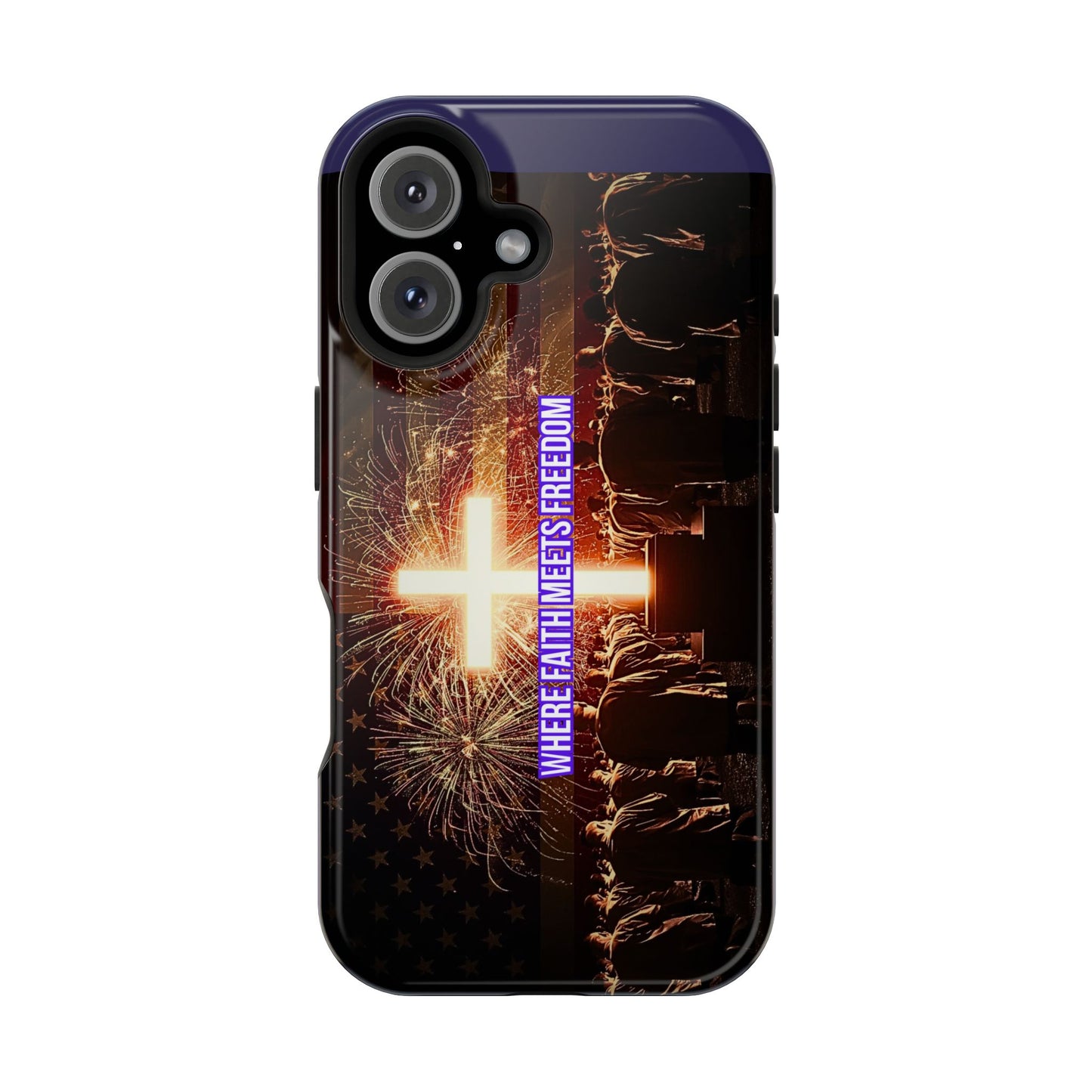 Christian Cross iPhone Case — “Where Faith Meets Freedom” Magnetic Impact-Resistant Phone Case