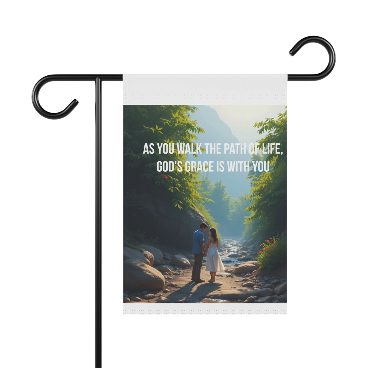 Garden Flag — "As You Walk the Path of Life, God's Grace Is With You" Spiritual Outdoor Banner