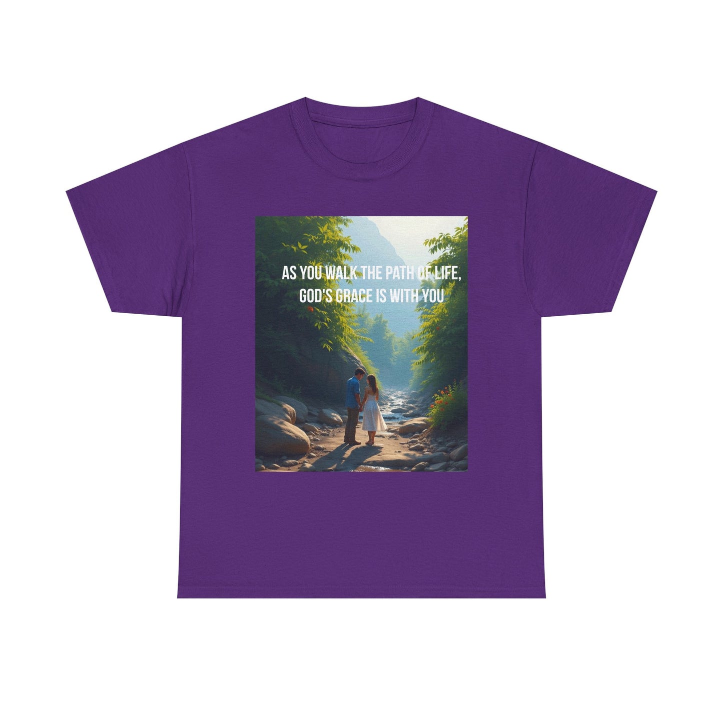 Faith-Inspired Nature T-Shirt — "As You Walk the Path of Life, God’s Grace Is With You"