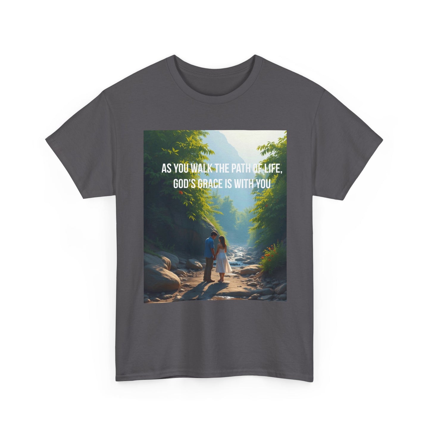 Faith-Inspired Nature T-Shirt — "As You Walk the Path of Life, God’s Grace Is With You"