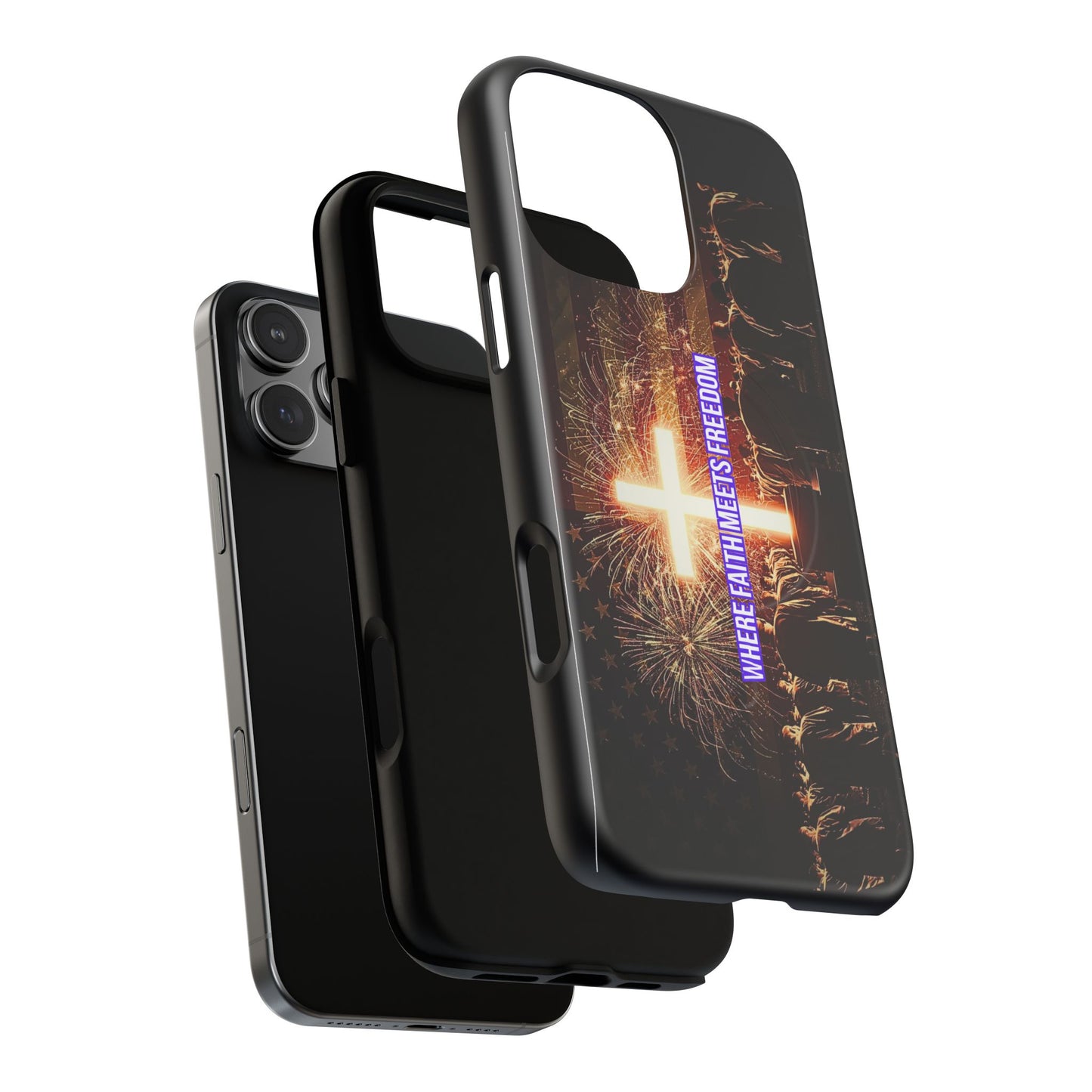 Christian Cross Phone Case - "Where Faith Meets Freedom" Tough Magnetic Case