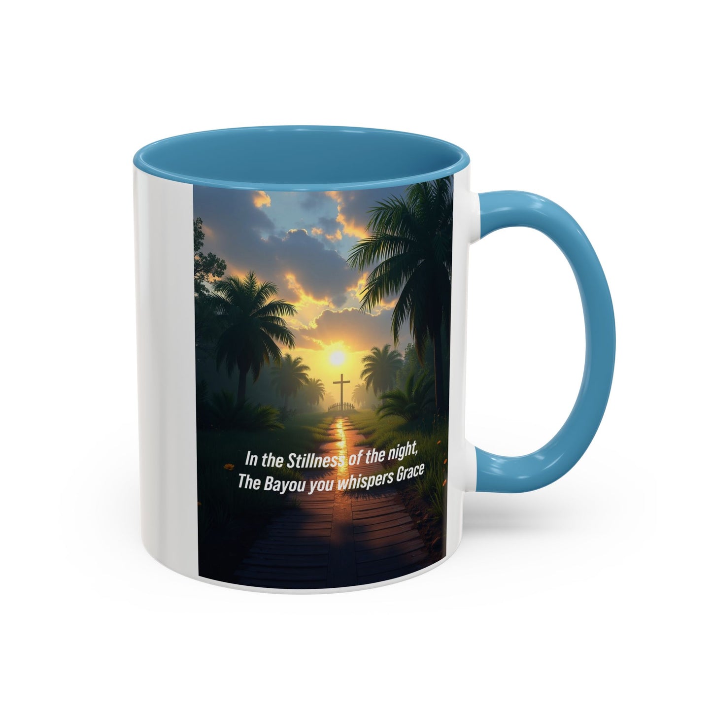 Accent Coffee Mug - Bayou Sunset Scenic Mug with Inspirational Quote