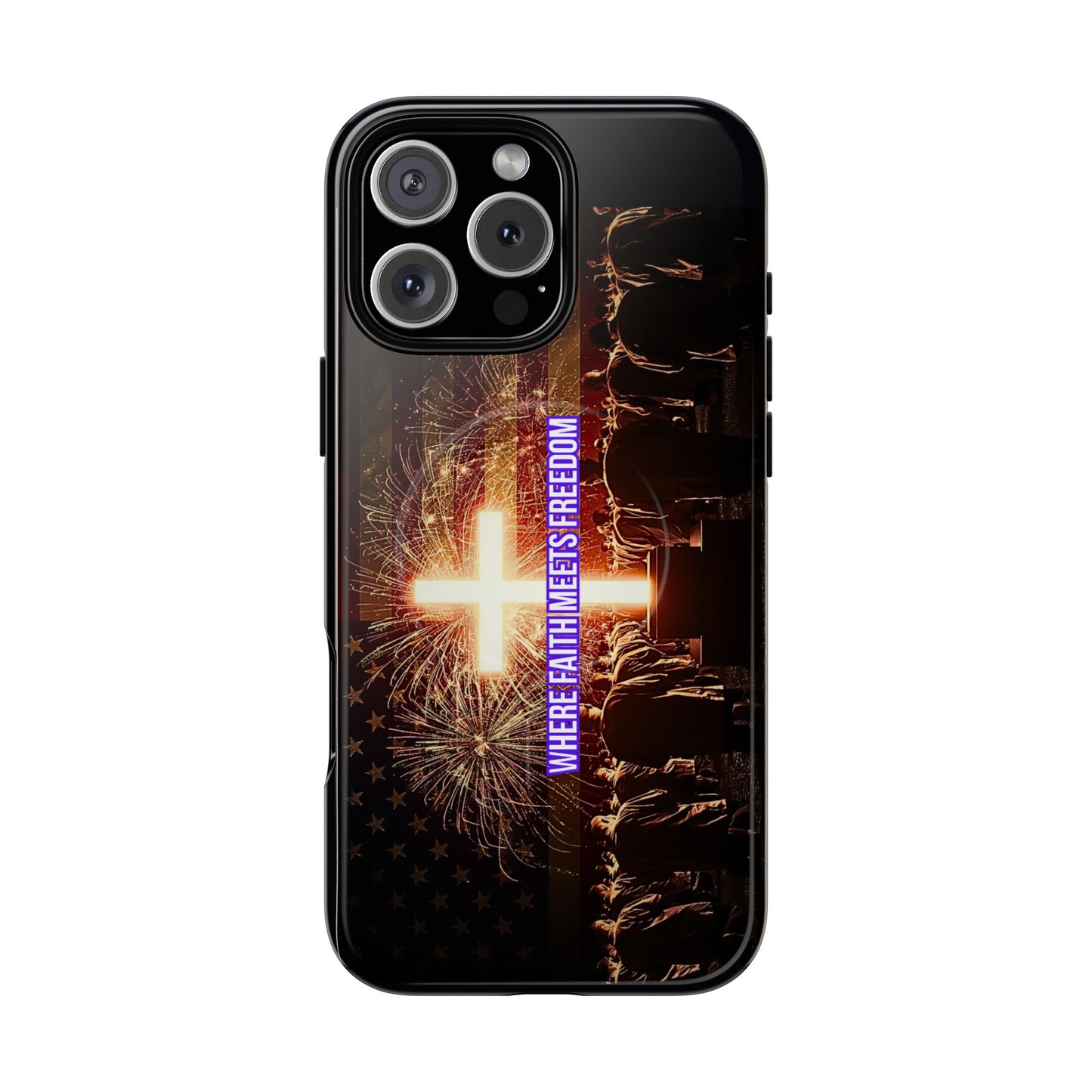 Christian Cross Phone Case - "Where Faith Meets Freedom" Tough Magnetic Case