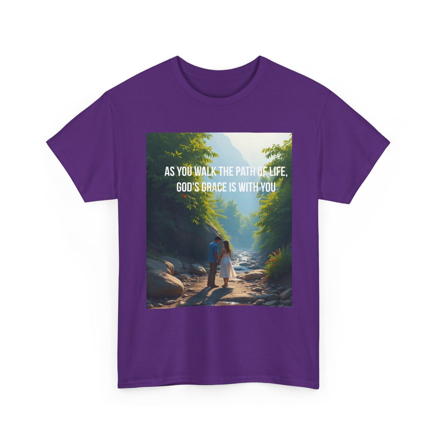 Faith-Inspired Nature T-Shirt — "As You Walk the Path of Life, God’s Grace Is With You"