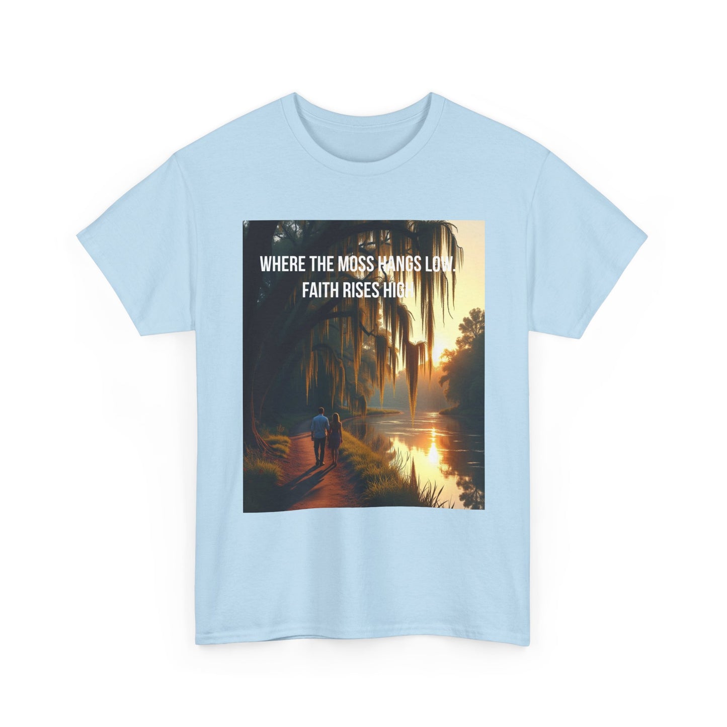 Faith Rising Tee — "Where the Moss Hangs Low, Faith Rises High" Sunset Bay Graphic T-Shirt