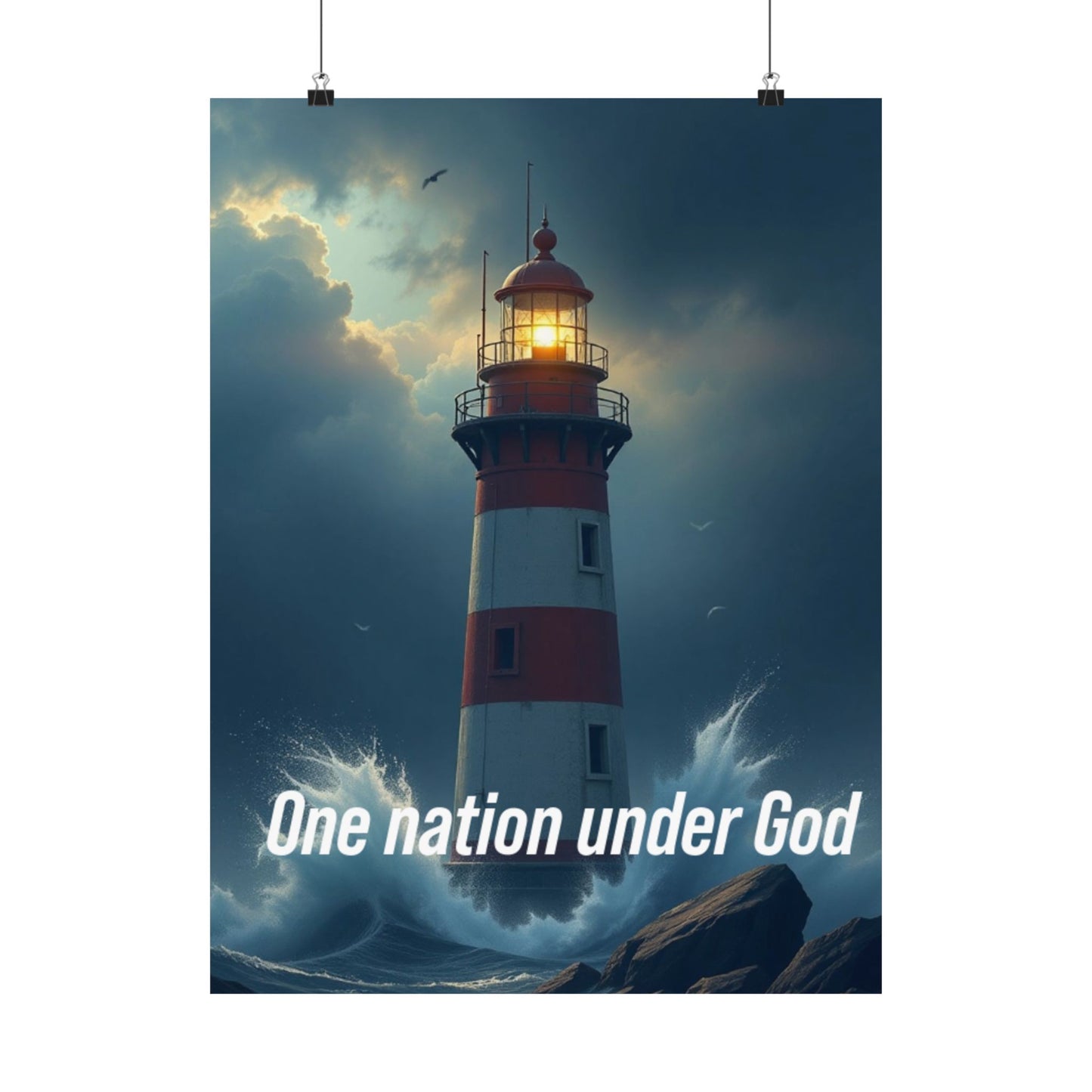 Lighthouse Satin Poster — "One Nation Under God" Patriotic Wall Art