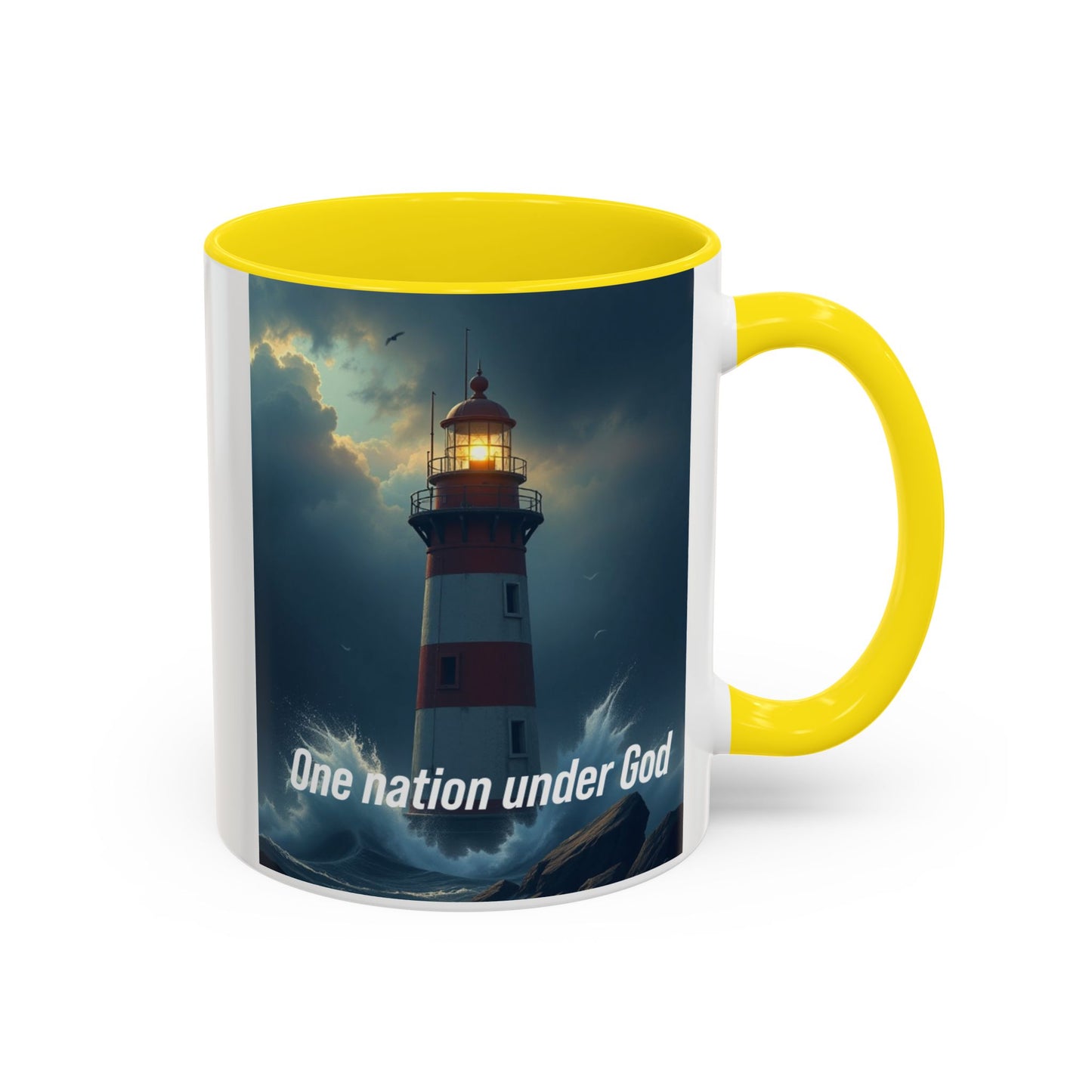 Lighthouse Coffee Mug — "One Nation Under God" Inspirational Accent Mug