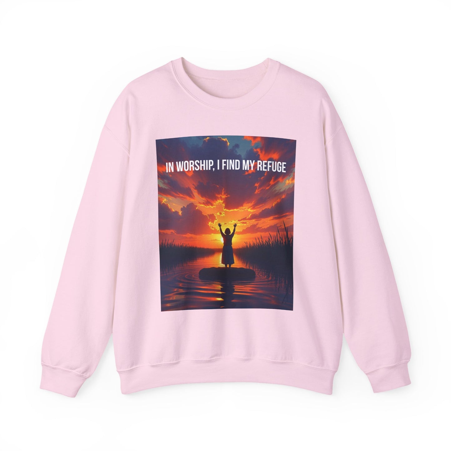 Worship Refuge Crewneck Sweatshirt — "In Worship, I Find My Refuge" Inspirational Faith Sweatshirt