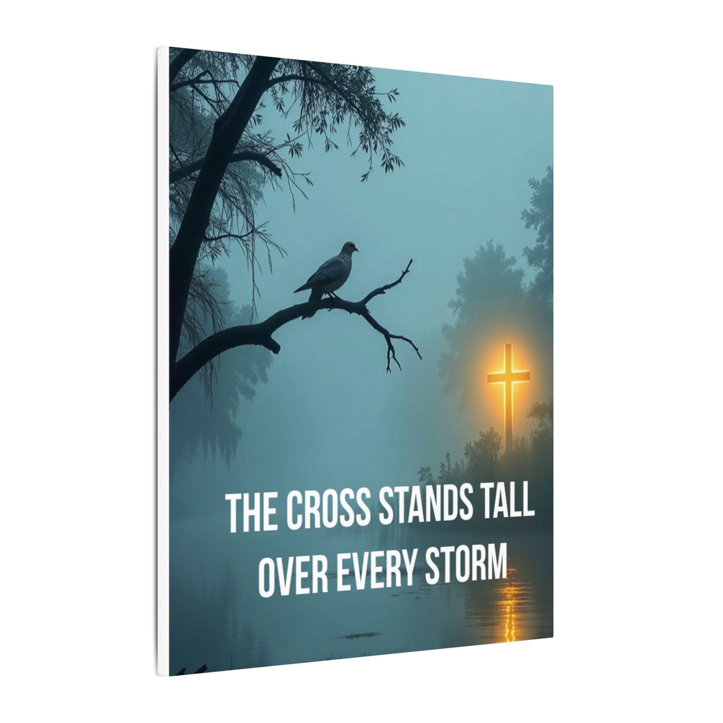 Faith Canvas Wall Art – "The Cross Stands Tall Over Every Storm" Matte Stretched Canvas