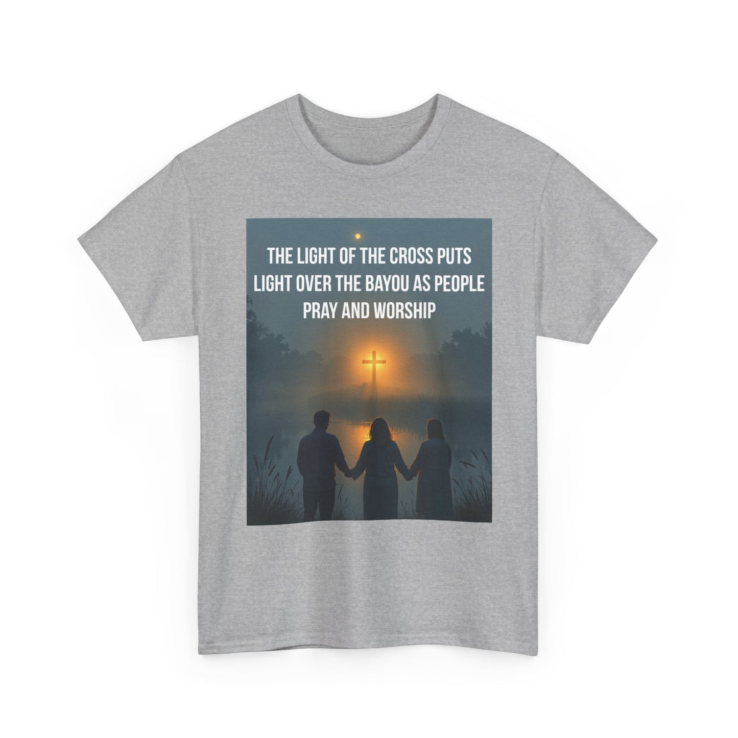 Christian Bayou Cross Tee — "The Light of the Cross Puts Light Over the Bayou" Faith T‑Shirt