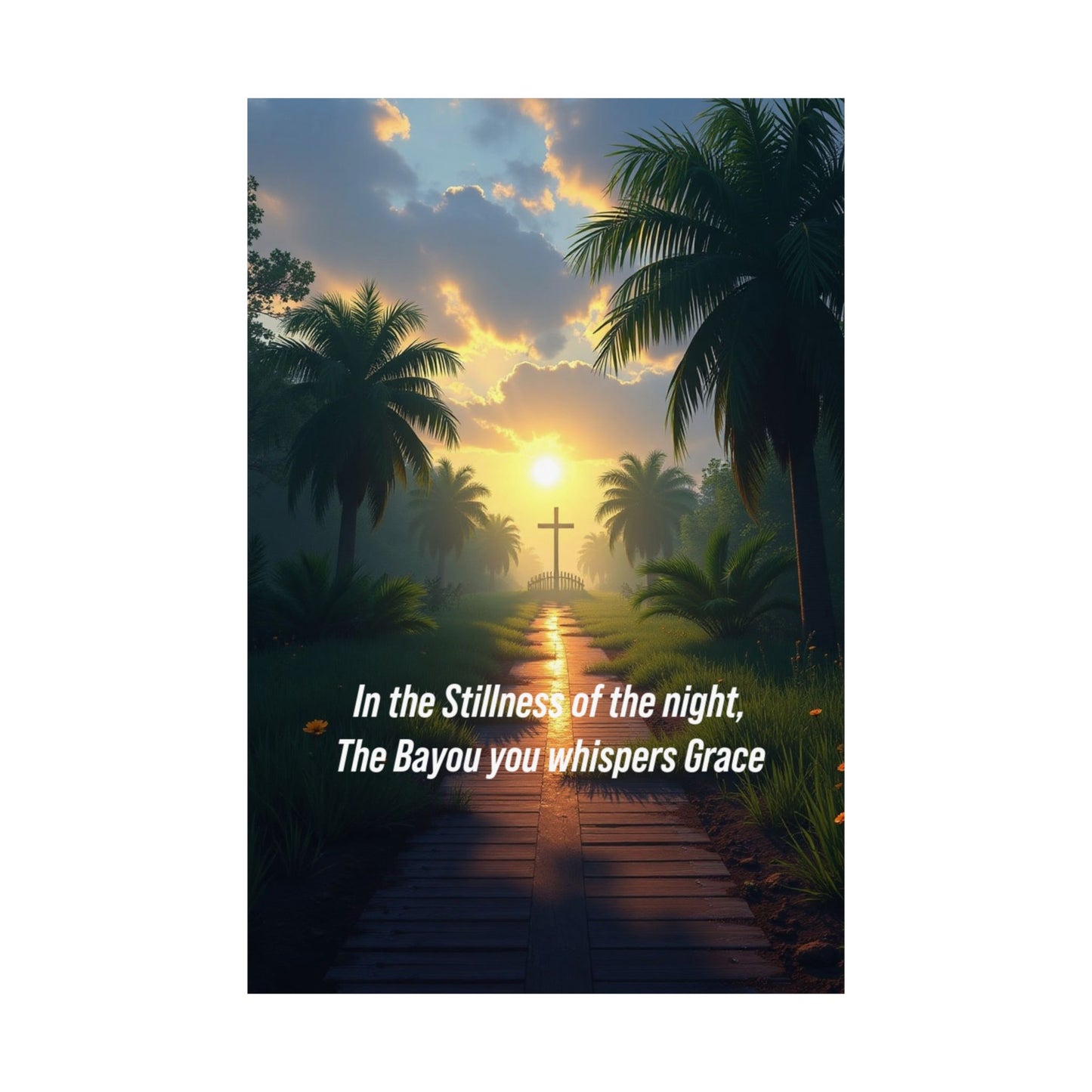 Religious Satin Poster — "In the Stillness of the Night, The Bayou You Whispers Grace"