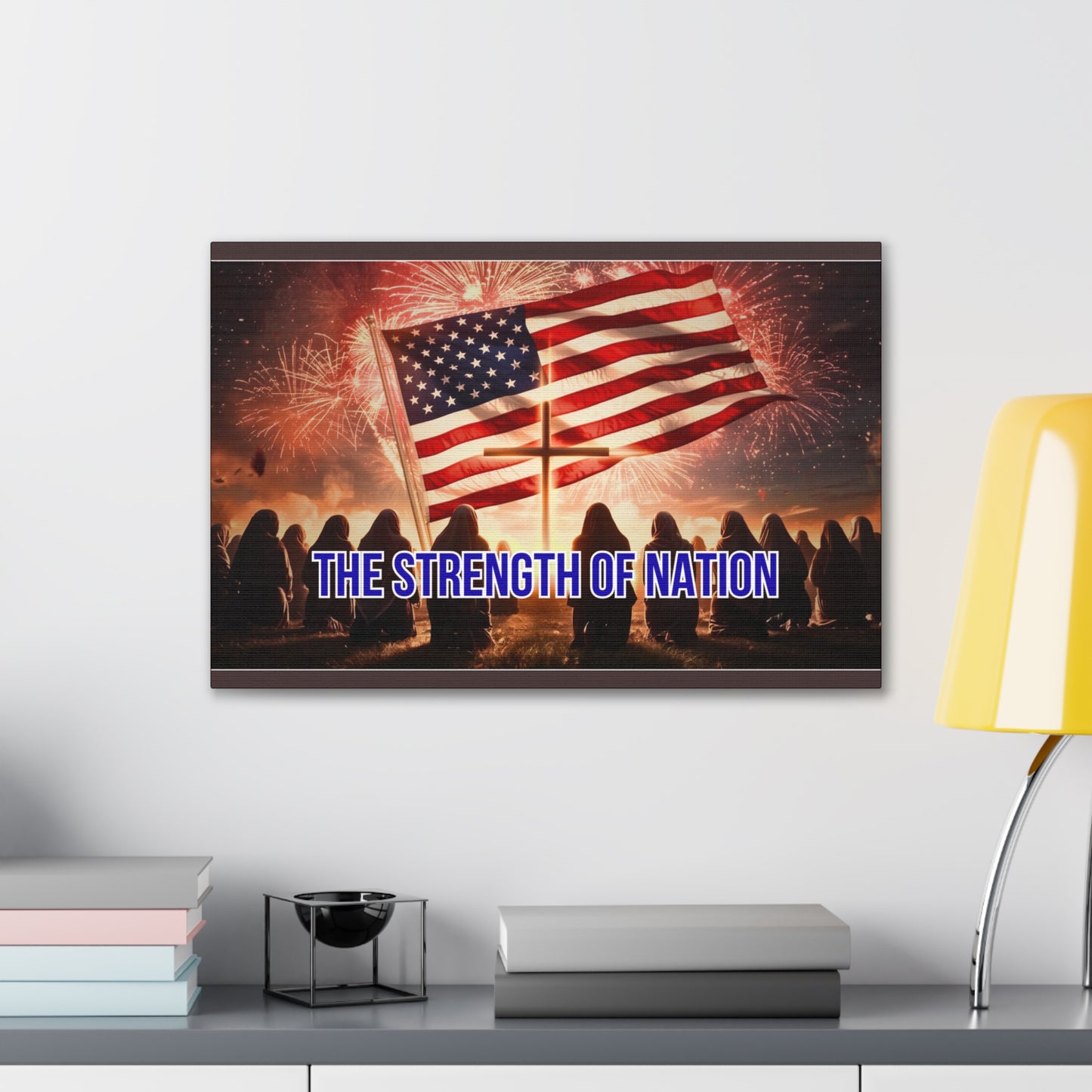 Patriotic Canvas Wall Art – “The Strength of Nation” American Flag with Fireworks