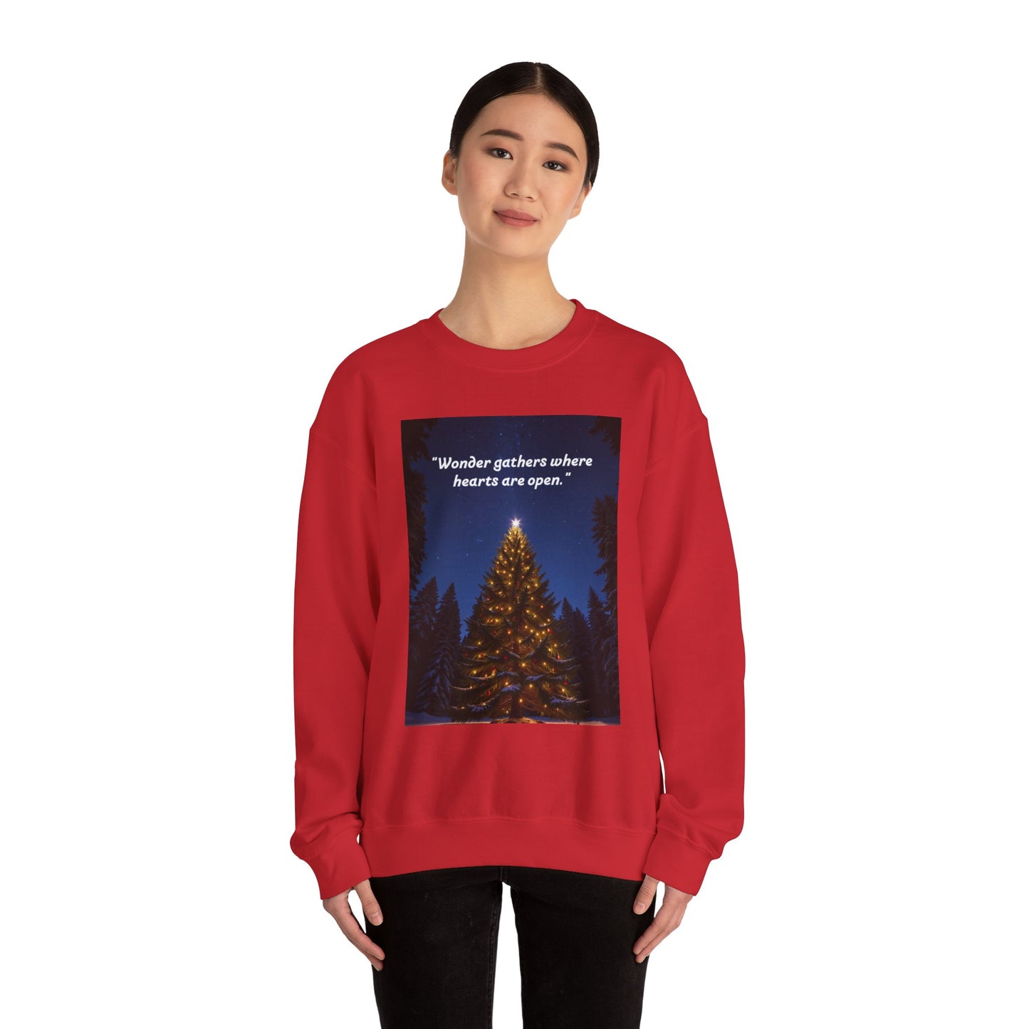 Cozy Holiday Crewneck Sweatshirt - "Wonder Gathers Where Hearts Are Open" - Perfect for Christmas, Gifts, Winter Wear, Casual Style   20