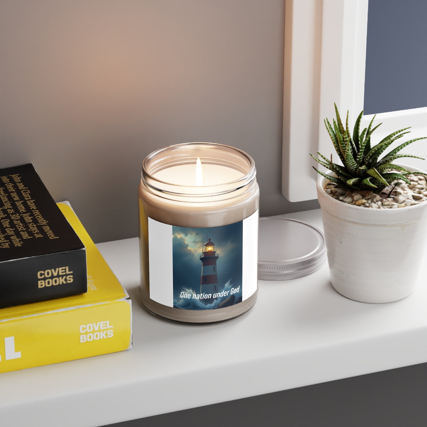 Lighthouse Soy Candle 9oz — "One Nation Under God" Scented Jar