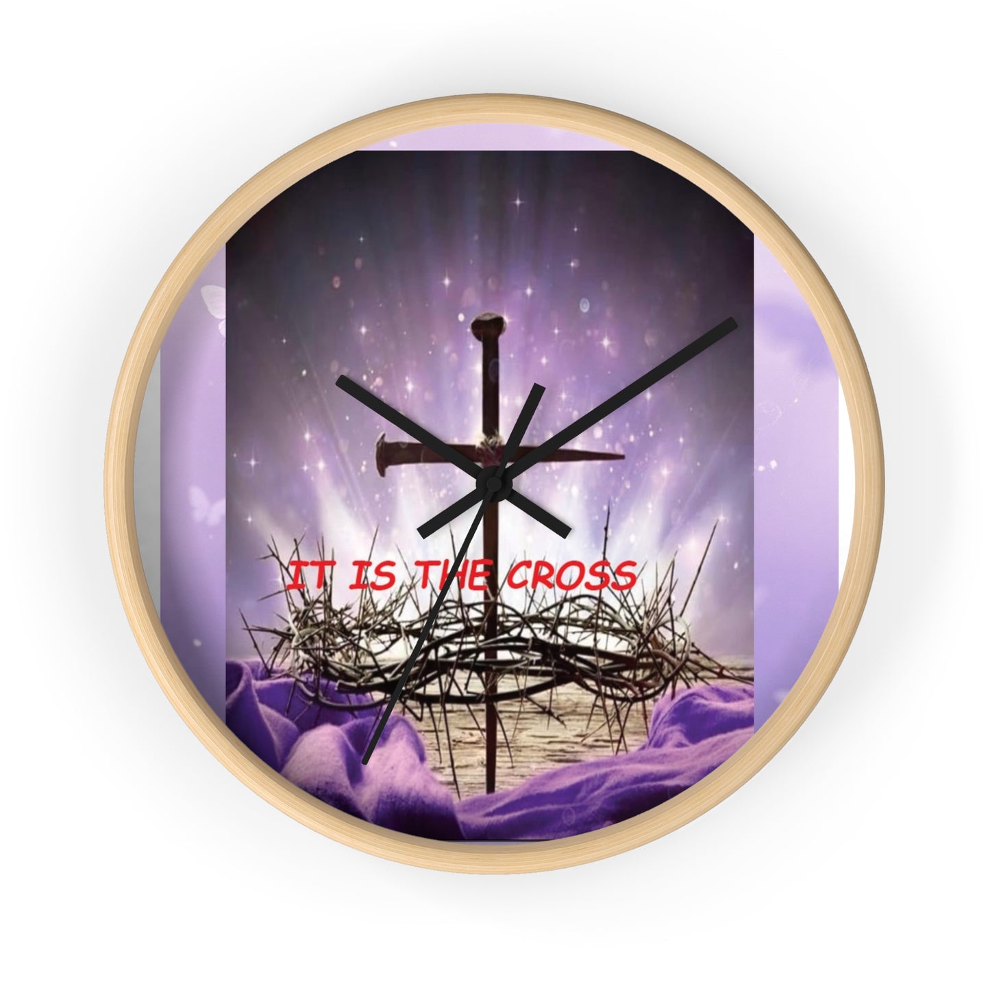 Christian Wall Clock — 'It Is The Cross' Inspirational Cross & Crown of Thorns Design