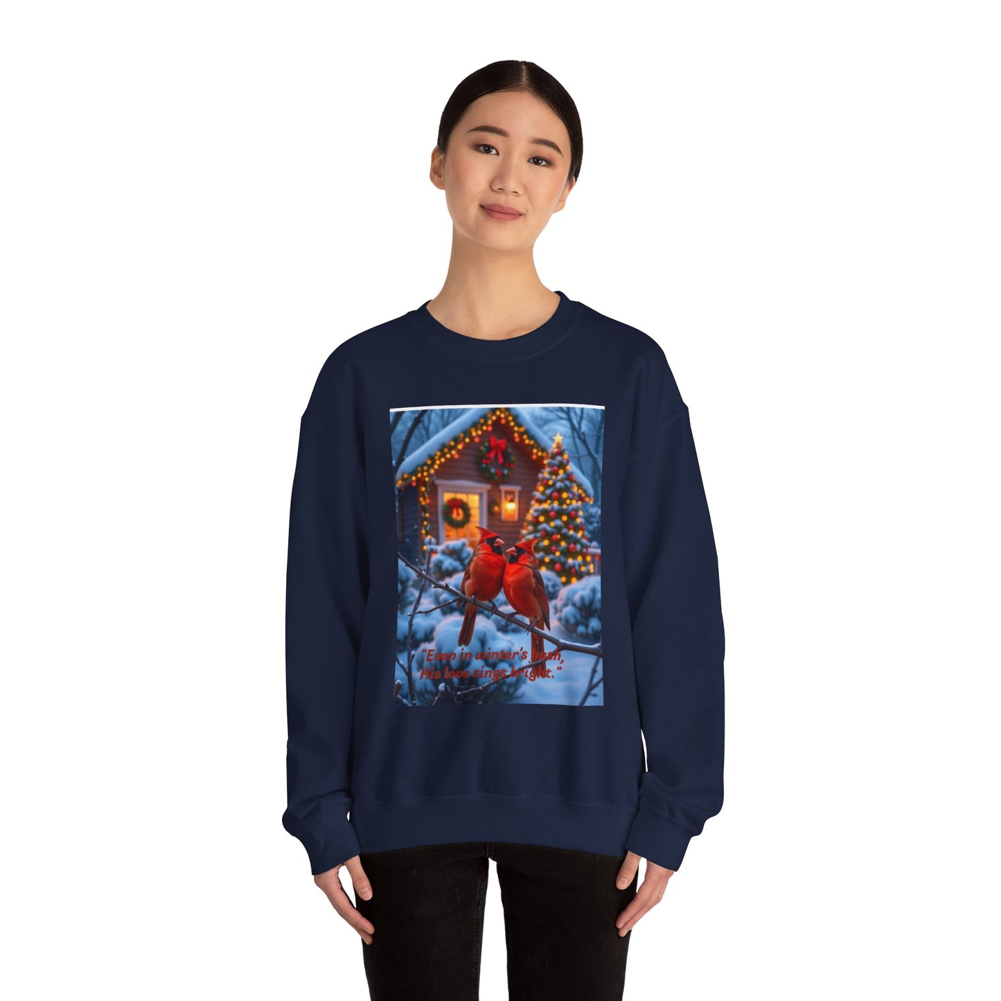 Cozy Holiday Sweatshirt with Cardinal Design, Christmas Gift, Winter Layering, Unisex Crewneck, Seasonal Apparel