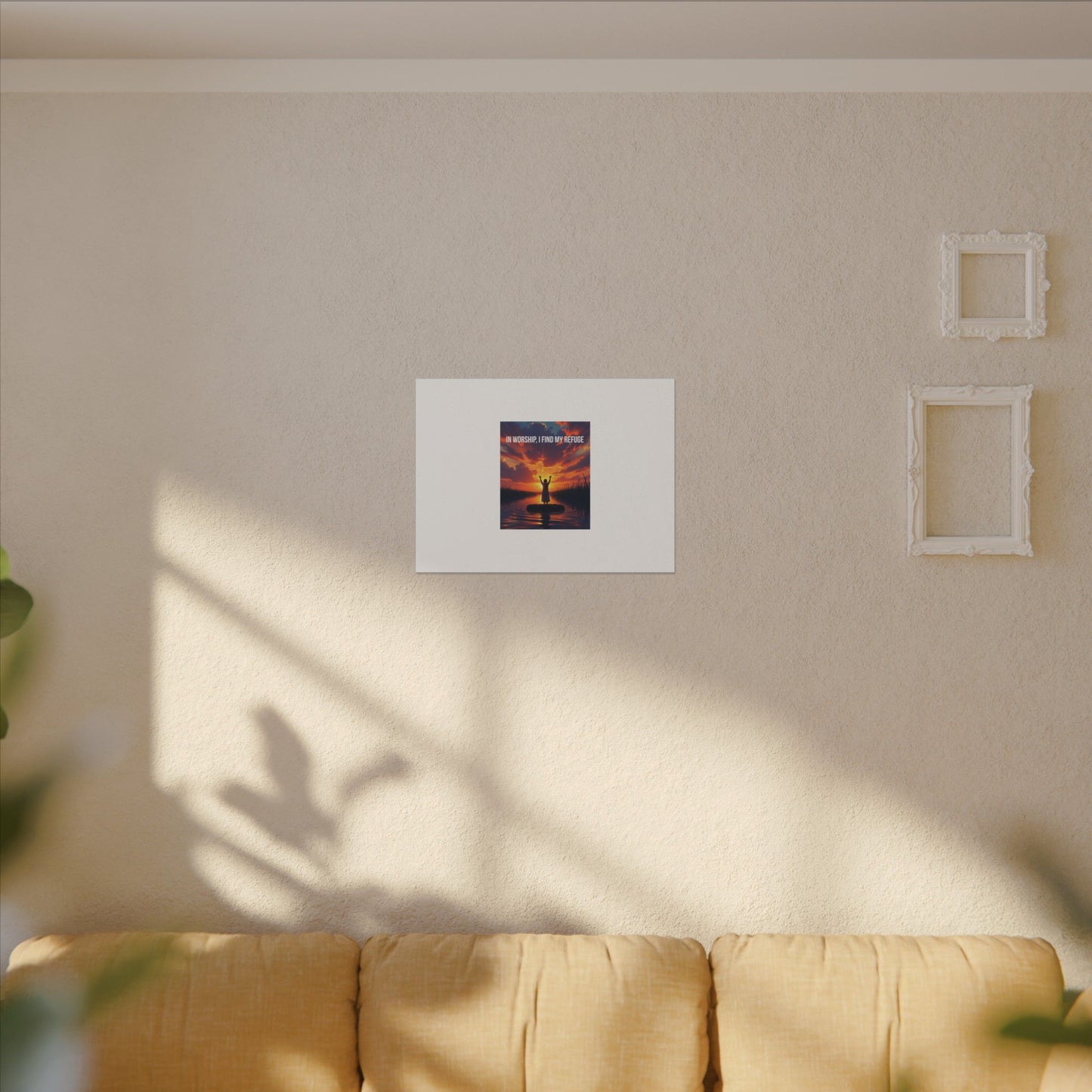 Worship Sunrise Canvas Art – "In Worship I Find My Refuge" Stretched Wall Canvas
