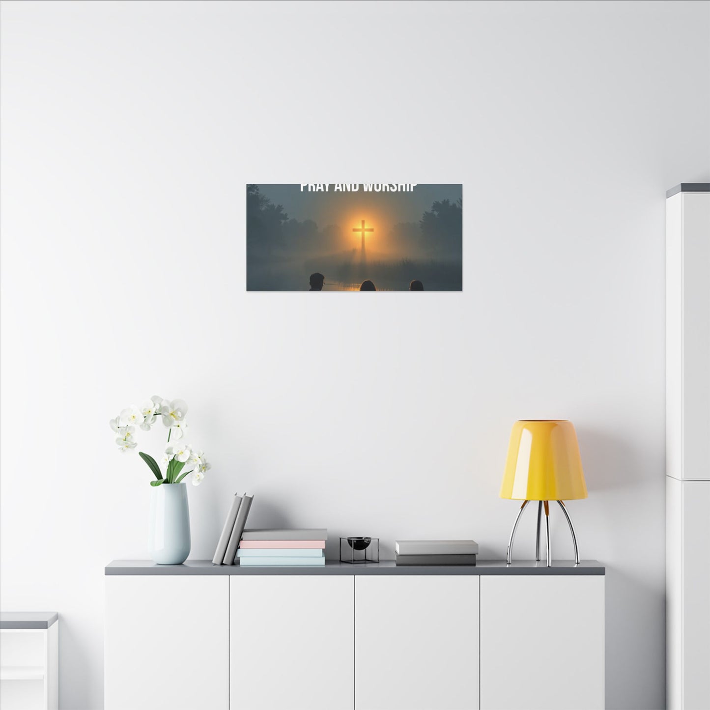 Faith Wall Art Canvas — “The Light of the Cross Puts Light Over the Bayou as People Pray and Worship”