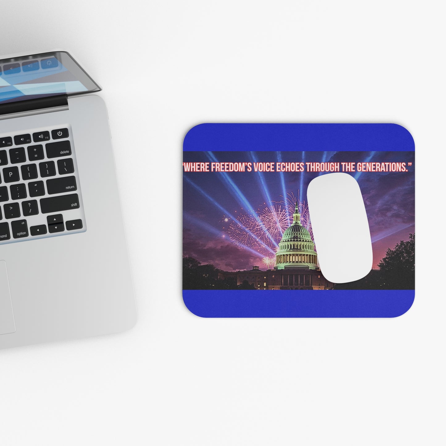 Patriotic Capitol Fireworks Mouse Pad — "Where Freedom’s Voice Echoes Through the Generations."