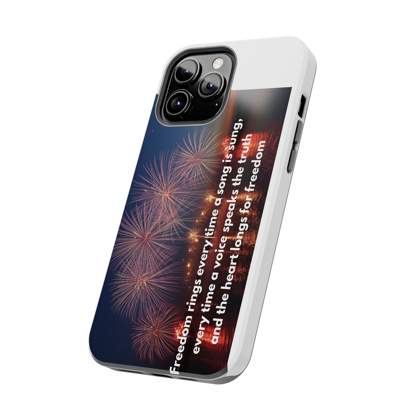 Patriotic Fireworks Tough Phone Case — "Freedom" Quote Protective Cover