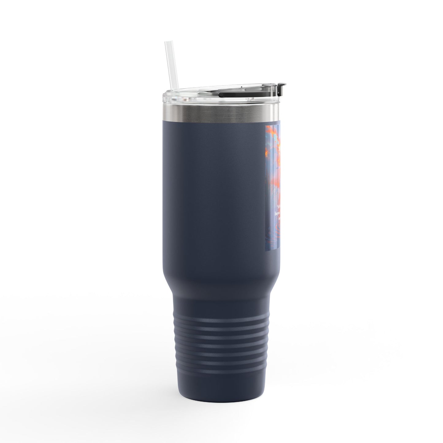 40oz Insulated Travel Mug — Christian Sunrise Design with Scripture Quote