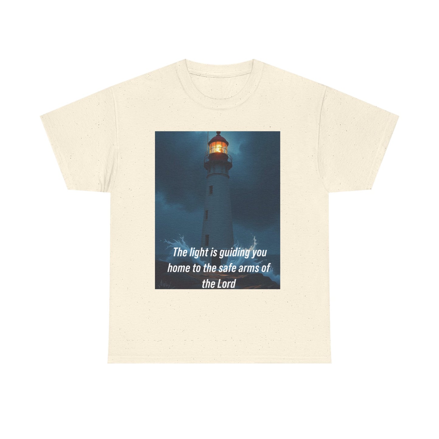 Christian Lighthouse T-Shirt — "The light is guiding you home to the safe arms of the Lord"
